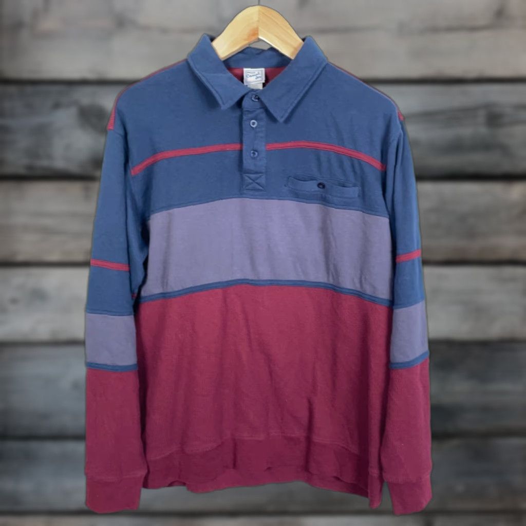Haband Haband Polo Shirt Mens Adult XL Red Blue Striped Retro Textured Waffle Knit Long Sleeve Size US XL / EU 56 / 4 - 1 Thumbnail