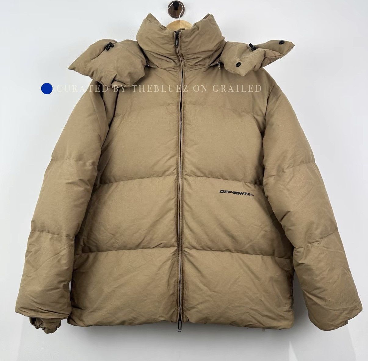 Off-White Beige Down Jacket with Letter Prints Size US L / EU 52-54 / 3 - 1 Thumbnail