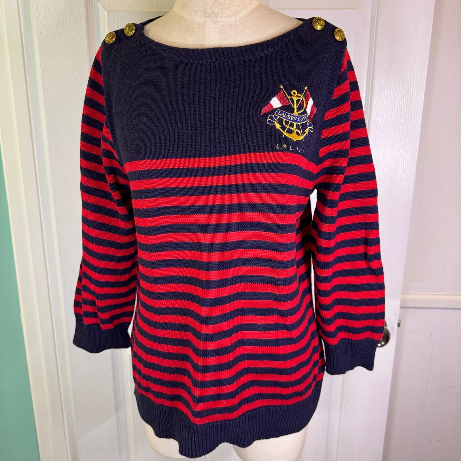 Lauren Ralph Lauren Ralph Lauren Sweater Embroidered Nautical Crest Buttons XL Size XL / US 12-14 / IT 48-50 - 2 Thumbnail
