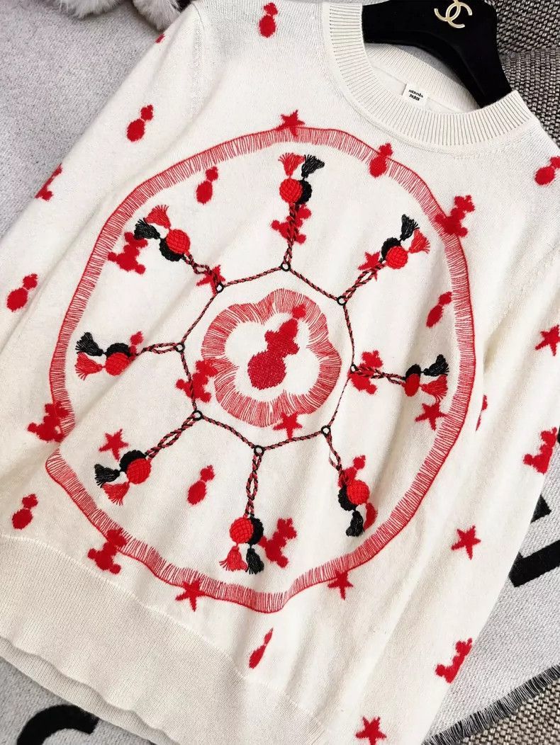 Hermes Hermes Beige and Red Pattern Knit Top-2506 Size M / US 6-8 / IT 42-44 - 3 Thumbnail