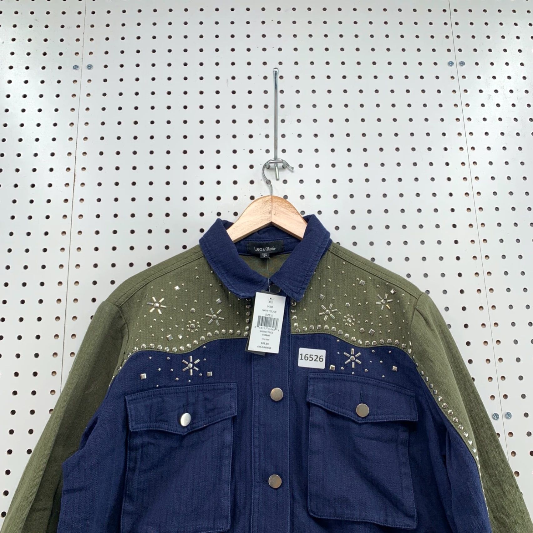 Vintage VINTAGE Lea & Viola Denim Biker Jacket Women’s Small Blue Olive Green Studded Regular S Size S / US 4 / IT 40 - 6 Thumbnail