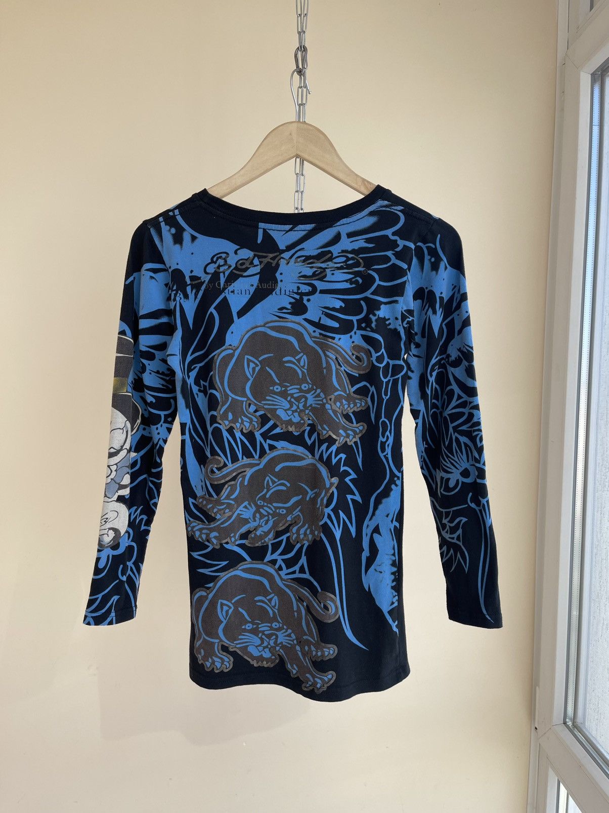 Ed Hardy Y2K Tattoo Skull Overprint Long Sleeve T-Shirt 2000s Vintage Size M / US 6-8 / IT 42-44 - 2 Thumbnail