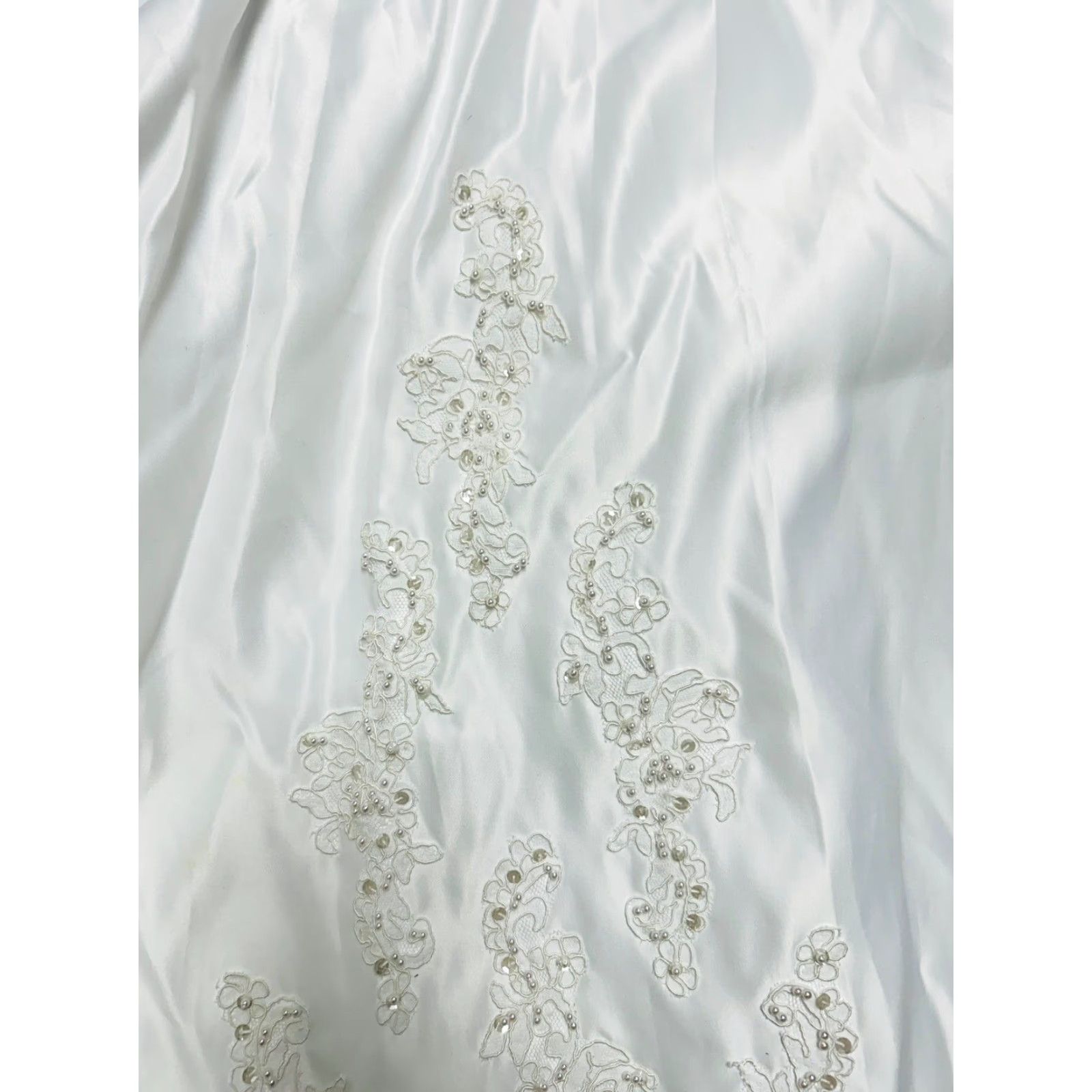 Vintage VINTAGE Women's Y2K Wedding Dress Ball Gown Duchess Satin White Sz12 Beaded Sleeved Cap Sleeve Read Size XL / US 12-14 / IT 48-50 - 5 Thumbnail