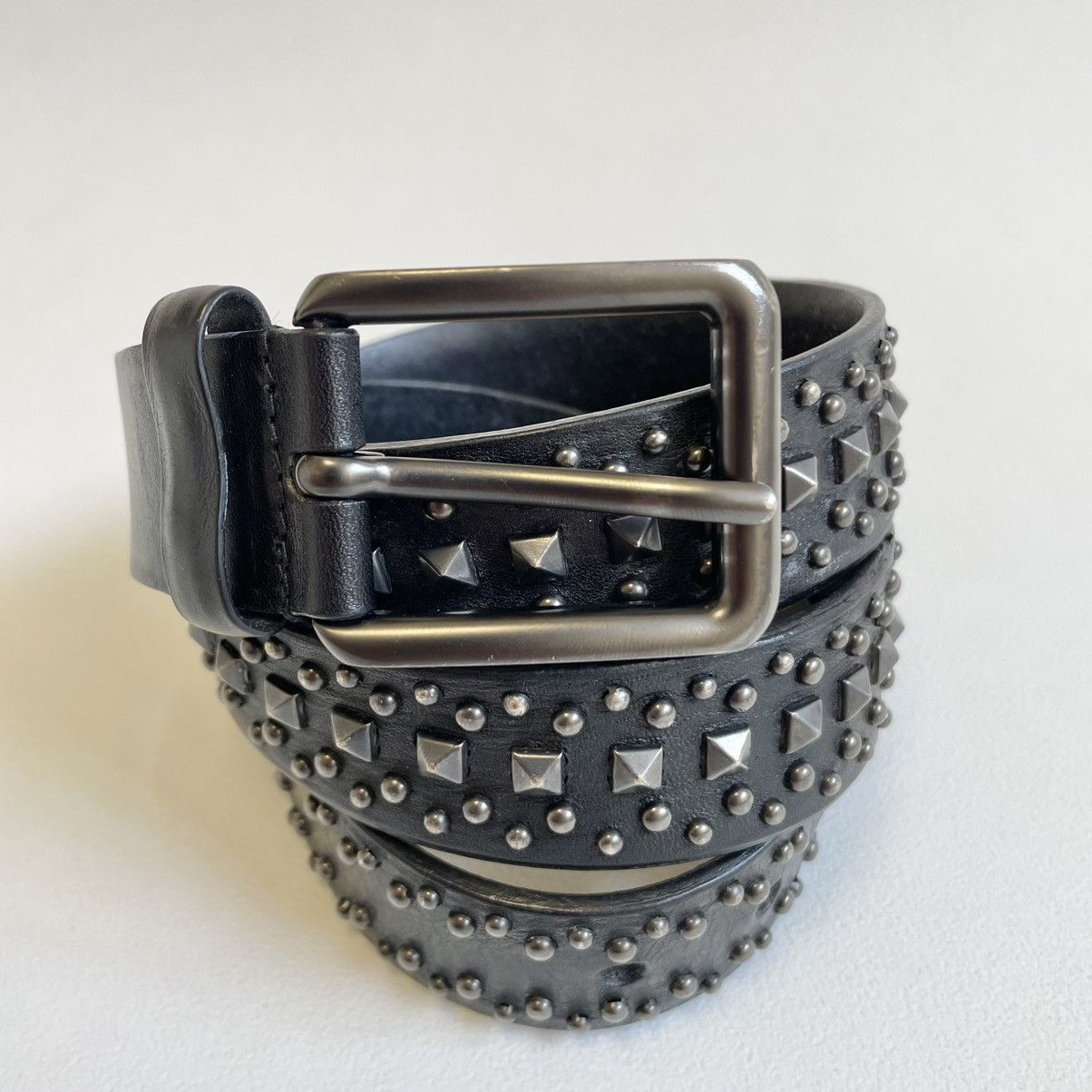 Prada 3cm Black Leather Metal Studded Belt Size 36 - 5 Thumbnail