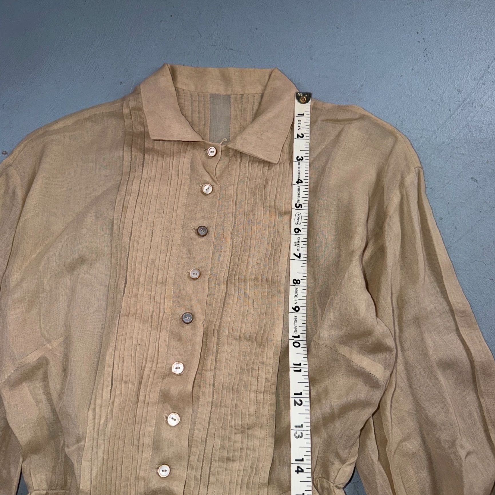Vintage VINTAGE Shirtwaist Dress Beige BeIGe Long Sleeve Belted Pleated Prairie 1970s 70s S/M Womens Size S / US 4 / IT 40 - 4 Thumbnail
