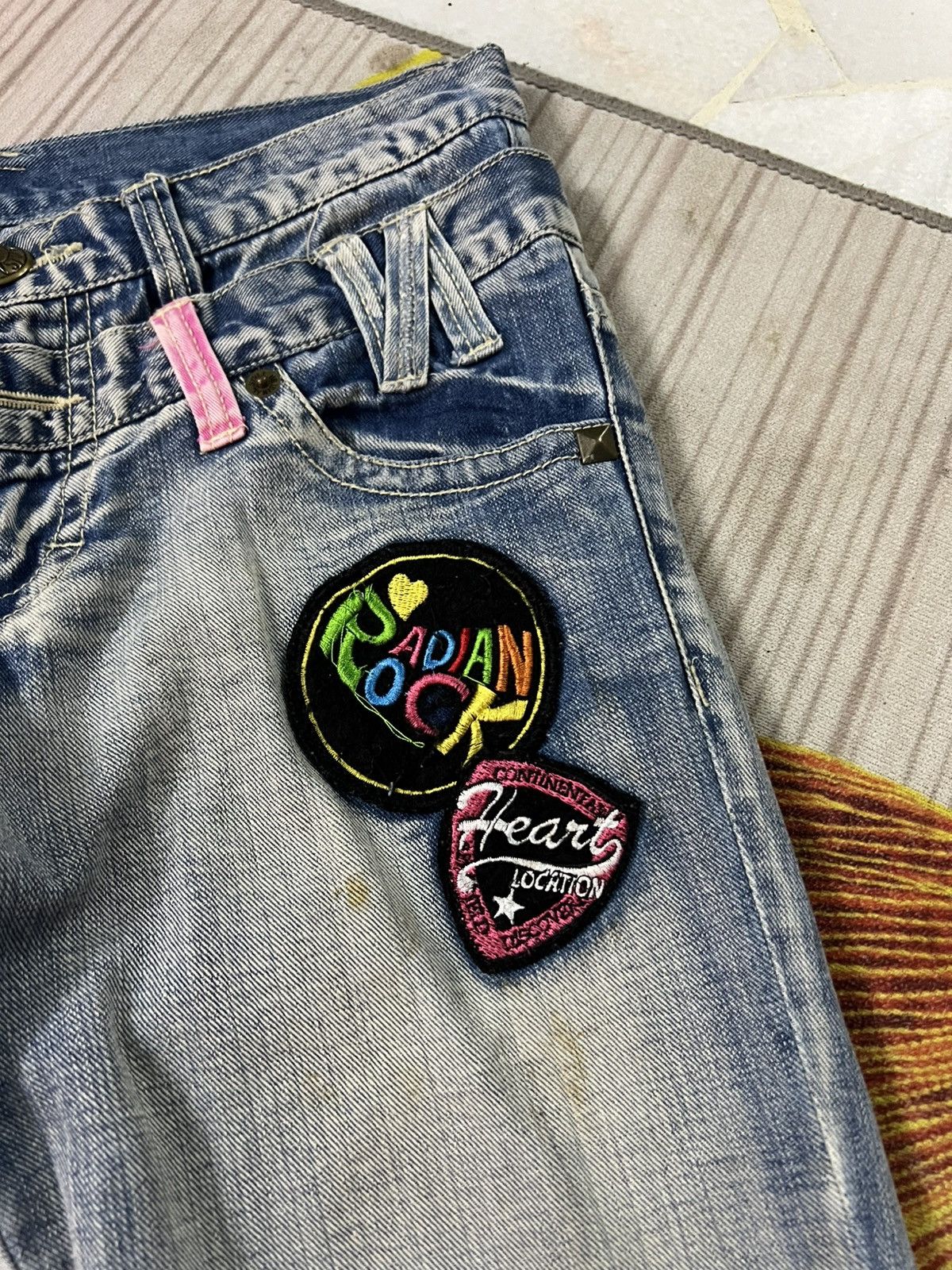 If Six Was Nine 💥Double Waist💥Japanese Unbrand Distress Patchwork Jean Size US 31 - 8 Thumbnail