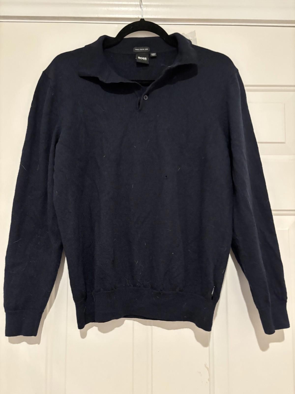 Hugo Boss Womens sz L Boss Italian yarn navy knit sweater #556 Size L / US 10 / IT 46 - 1 Thumbnail