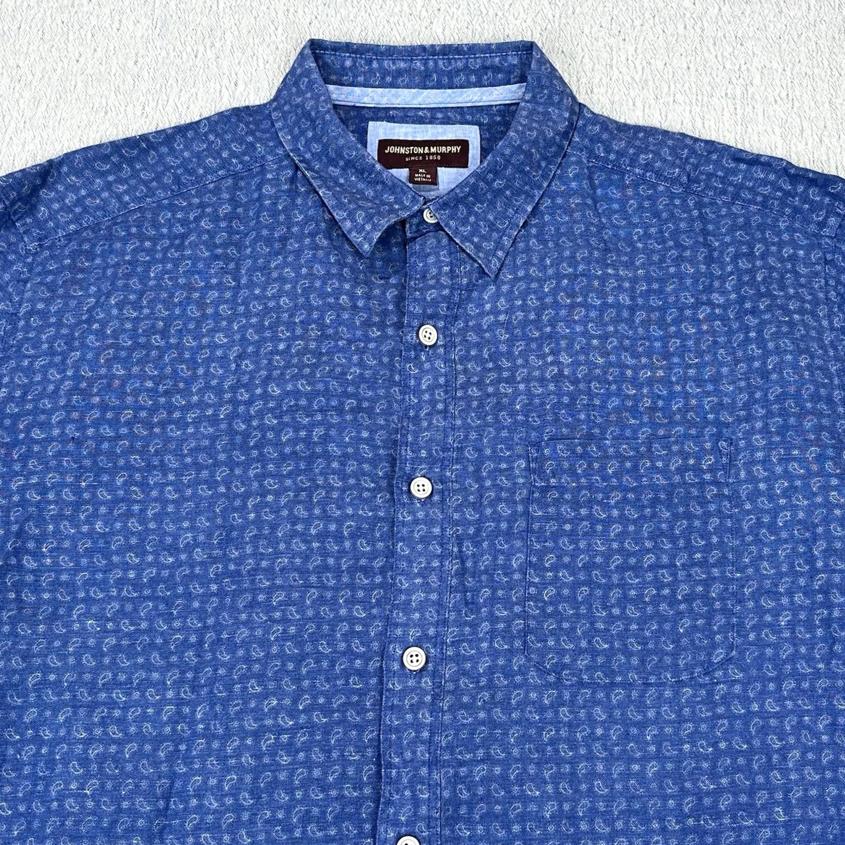 Johnston & Murphy Johnston & Murphy Mens XL Blue Paisley Long Sleeve Button-Up Linen Shirt Size US XL / EU 56 / 4 - 4 Thumbnail