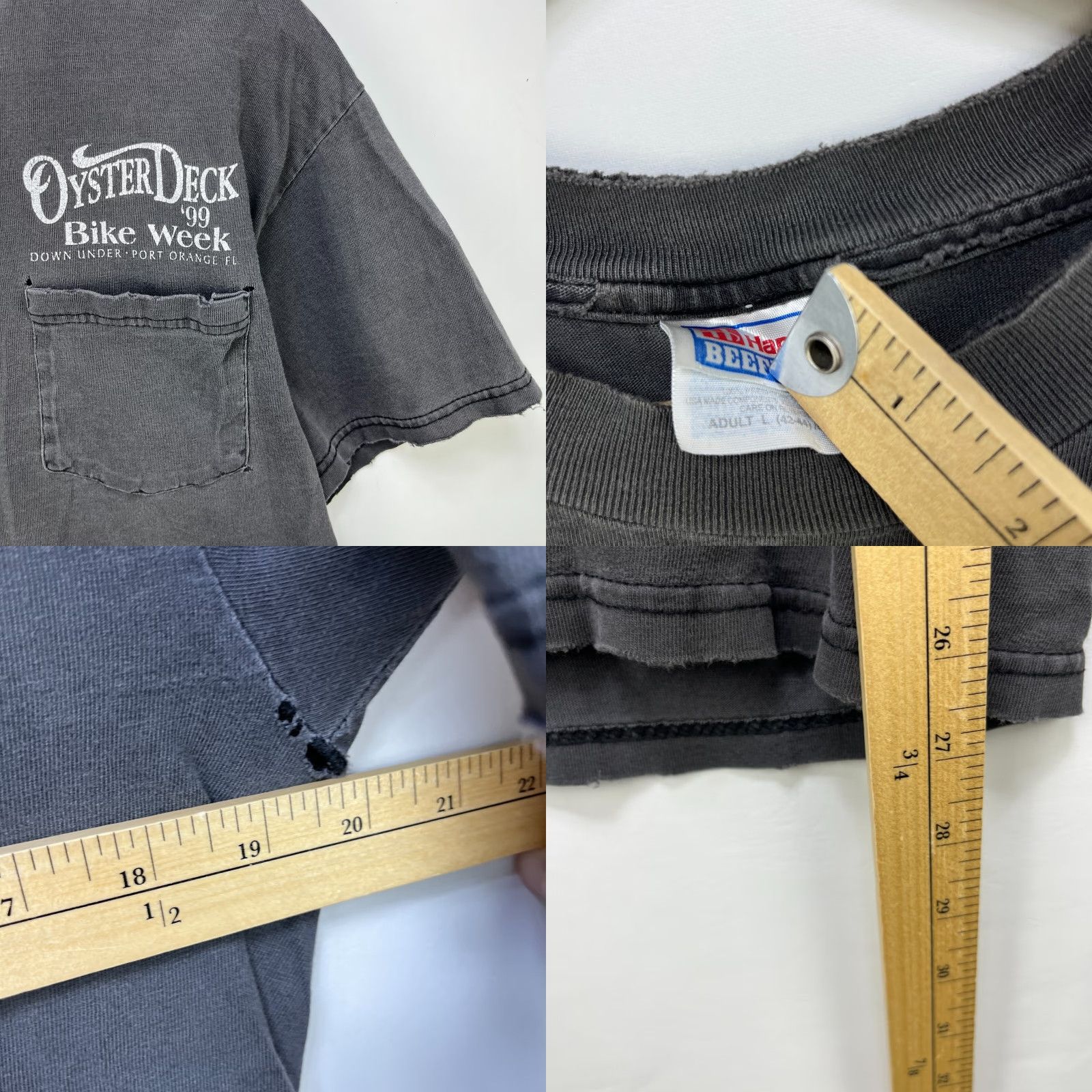 Hanes VINTAGE 90s Oyster Deck Bike Week Sun Faded Hanes T-Shirt XL Men Black Size US XL / EU 56 / 4 - 8 Thumbnail