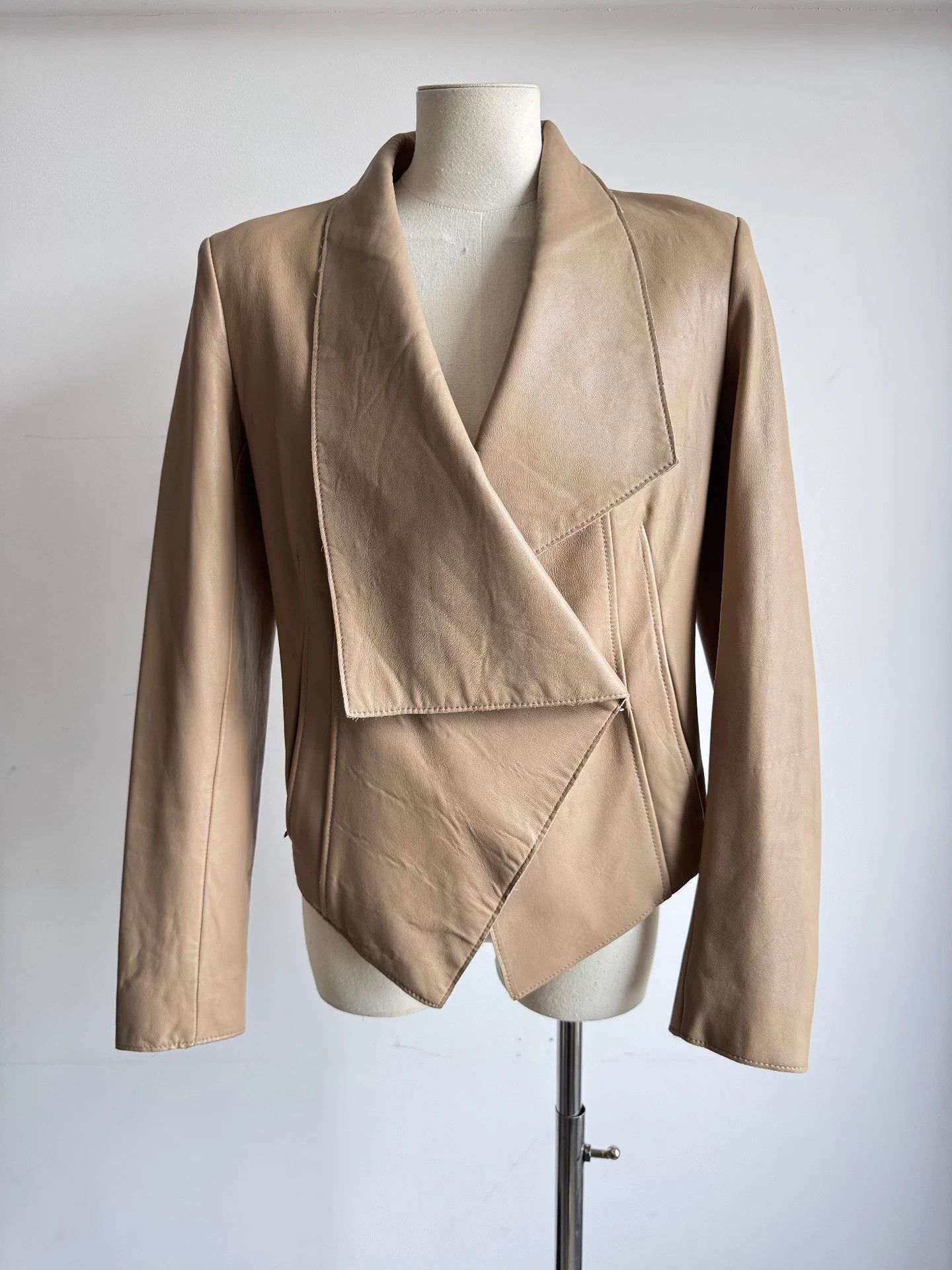Helmut Lang Helmut Lang 2012AW Asymmetric Leather Jacket Size P Size ONE SIZE - 1 Thumbnail