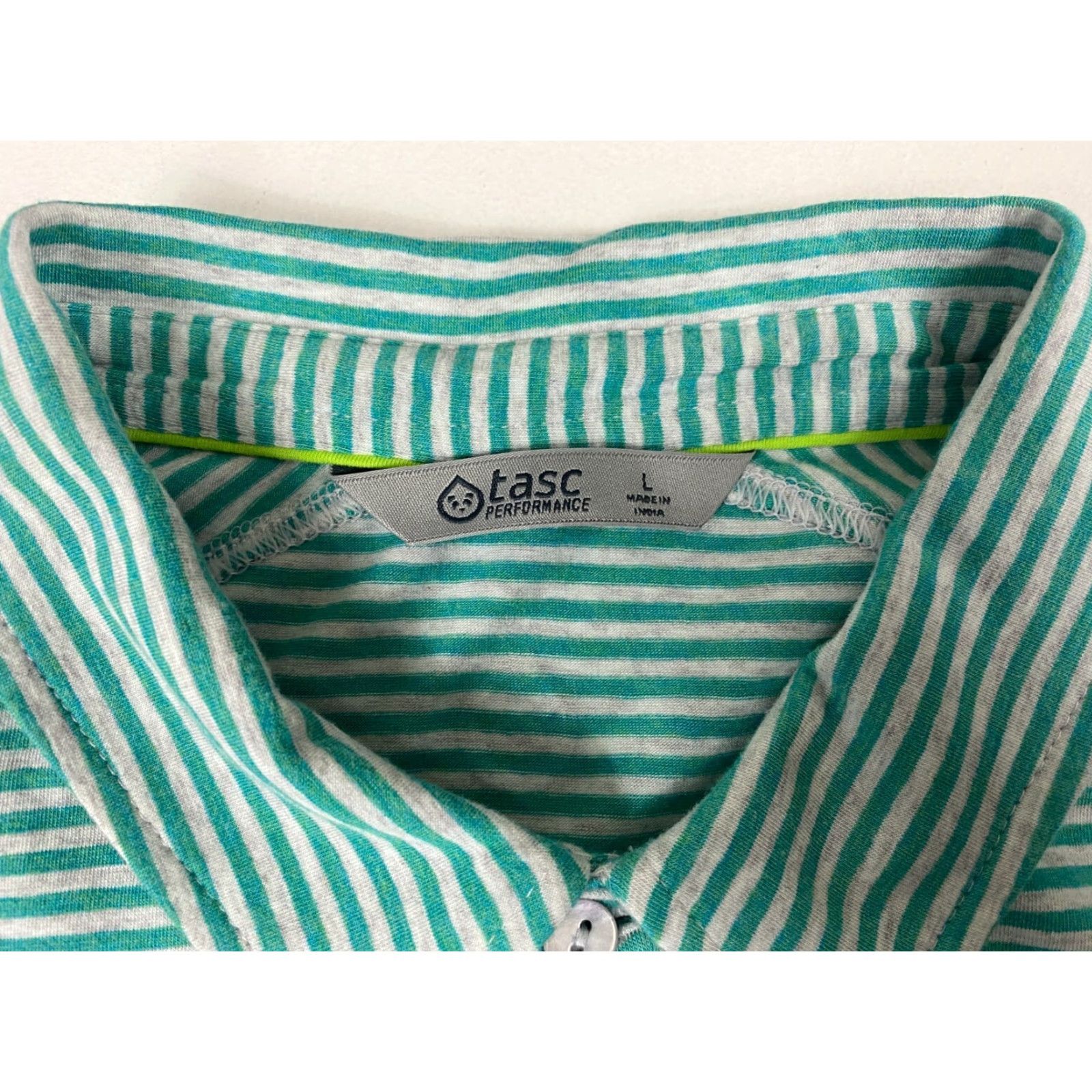 Vintage Tasc Performance Polo Shirt Men Striped Short Sleeve Button Collared Cotton Blend Size L Green Polo Mens Shirt Size US L / EU 52-54 / 3 - 5 Thumbnail