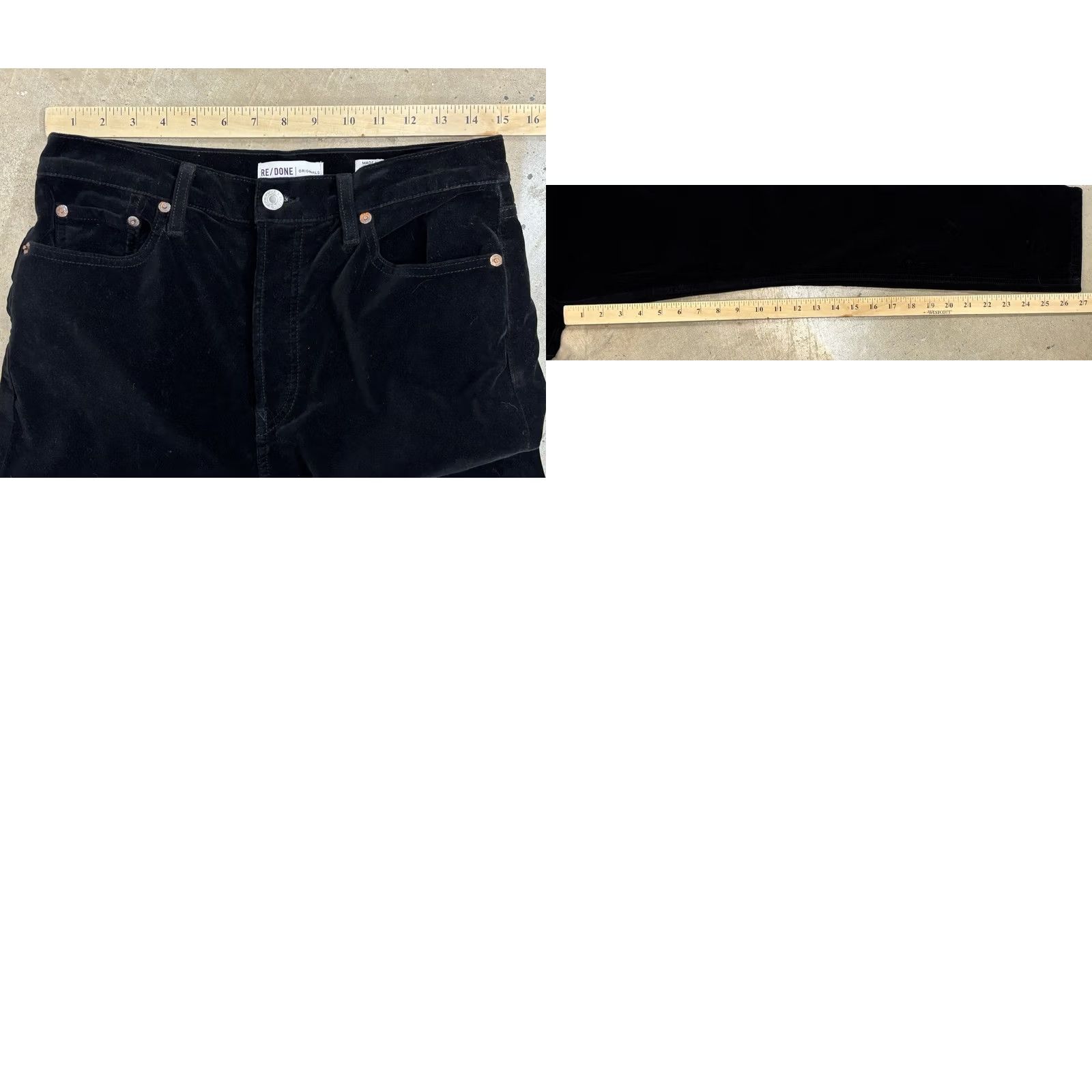 RE/DONE VINTAGE RE/DONE Velvet Pants Women’s 29x27 Black Button Fly 5 Pocket Made In USA Mens/ Womens Size 29" - 8 Thumbnail