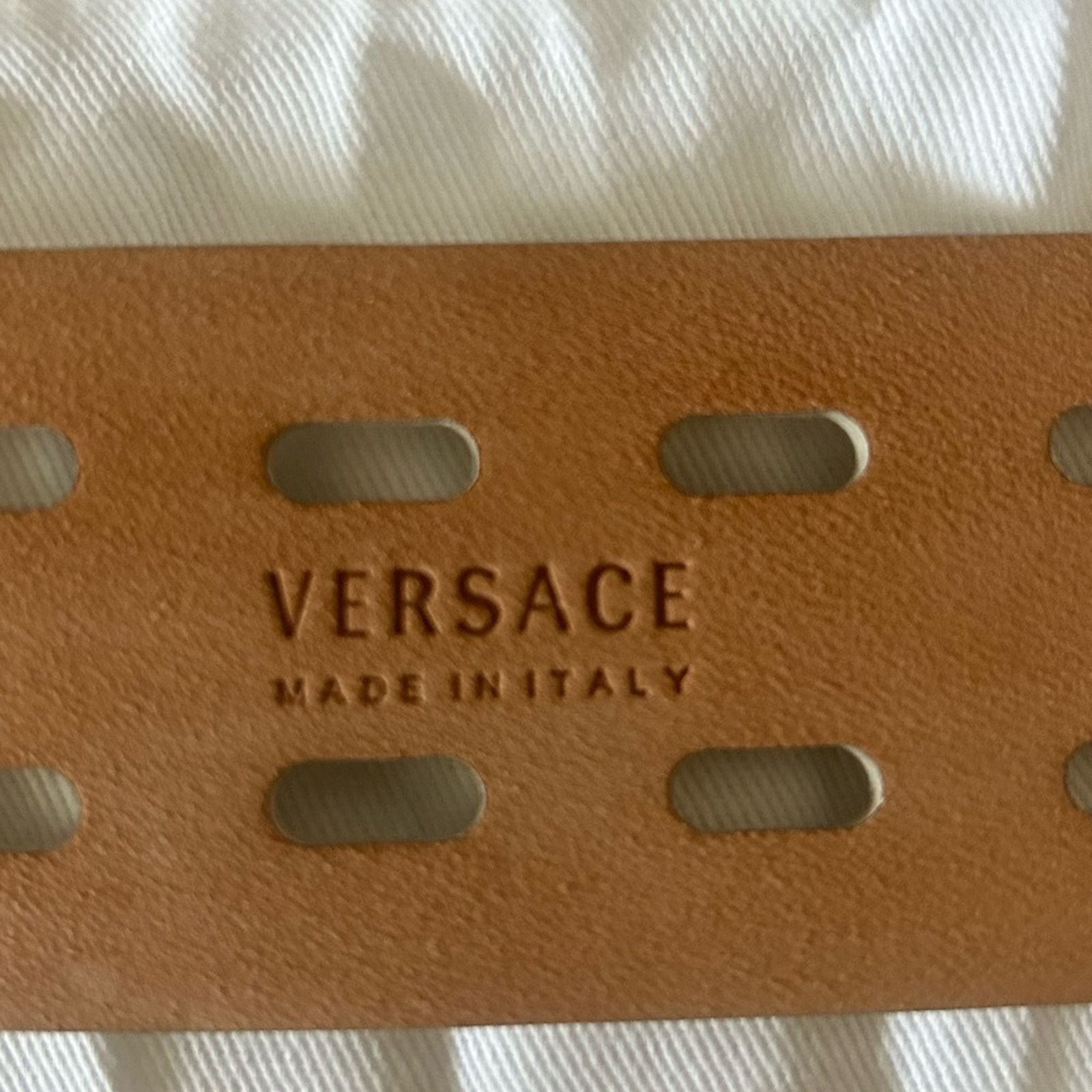 Versace VERSACE Square Buckle Leather Belt White Three Prong 85/34 Size ONE SIZE - 9 Thumbnail