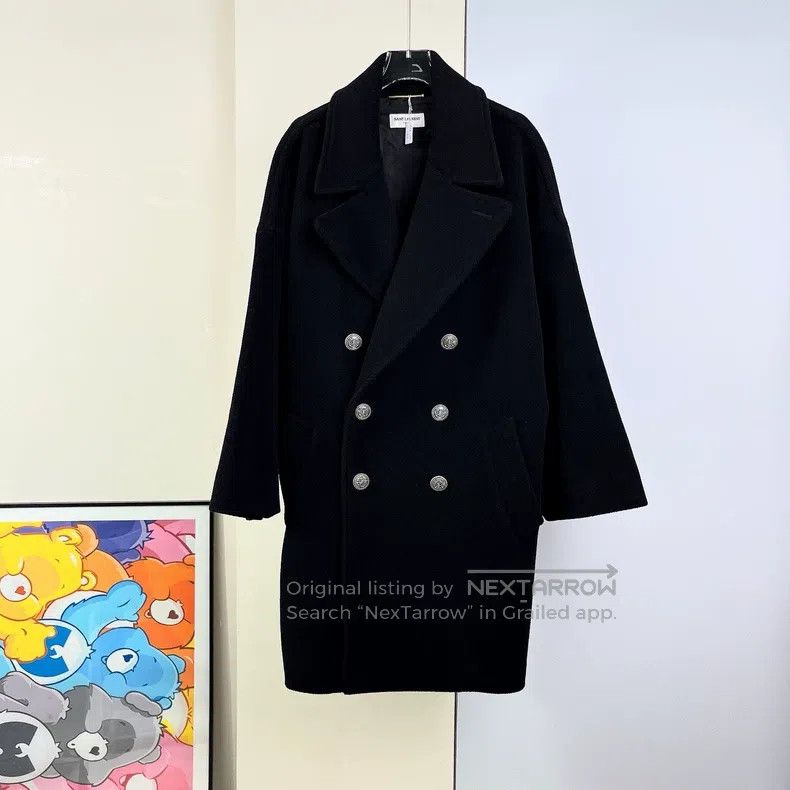 Saint Laurent Paris Double-breasted Black Wool Coat