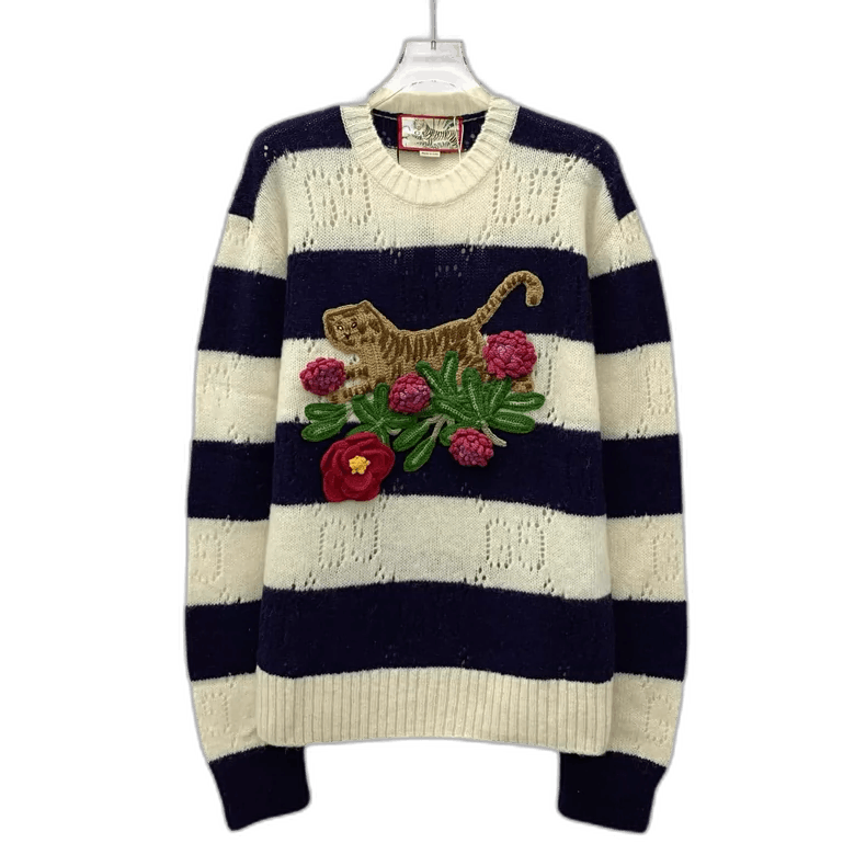 Gucci Gucci Striped Wool Sweater with Tiger Embroidery Size S / US 4 / IT 40 - 1 Thumbnail