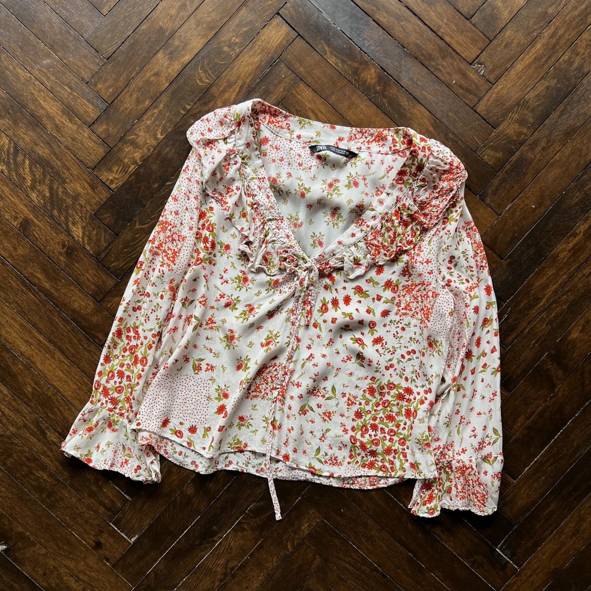 Designer × Zara Zara Women’s Ruffle Floral Long Sleeve Top Blouse Size M / US 6-8 / IT 42-44 - 1 Thumbnail
