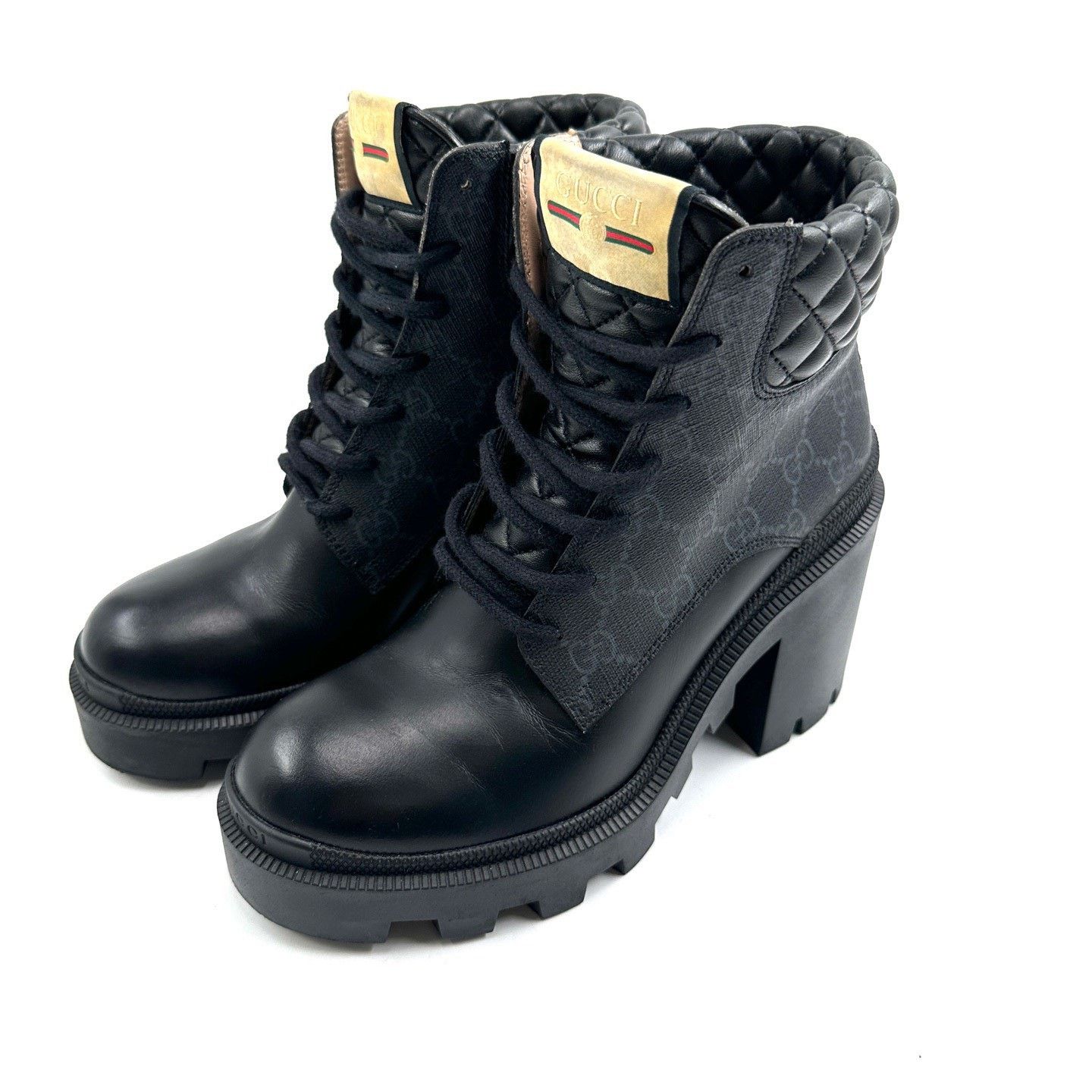 Gucci Gucci Black Monogram Platform Ankle Boots Size US 6 / IT 36 - 1 Thumbnail