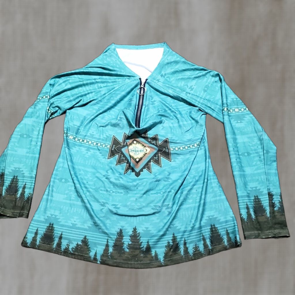 Vintage Blue Aztec Pattern Shirt Zipper Long Sleeve Adult Women M Medium Blue Aztec Pattern Shirt Adult Women M Size M / US 6-8 / IT 42-44 - 1 Thumbnail