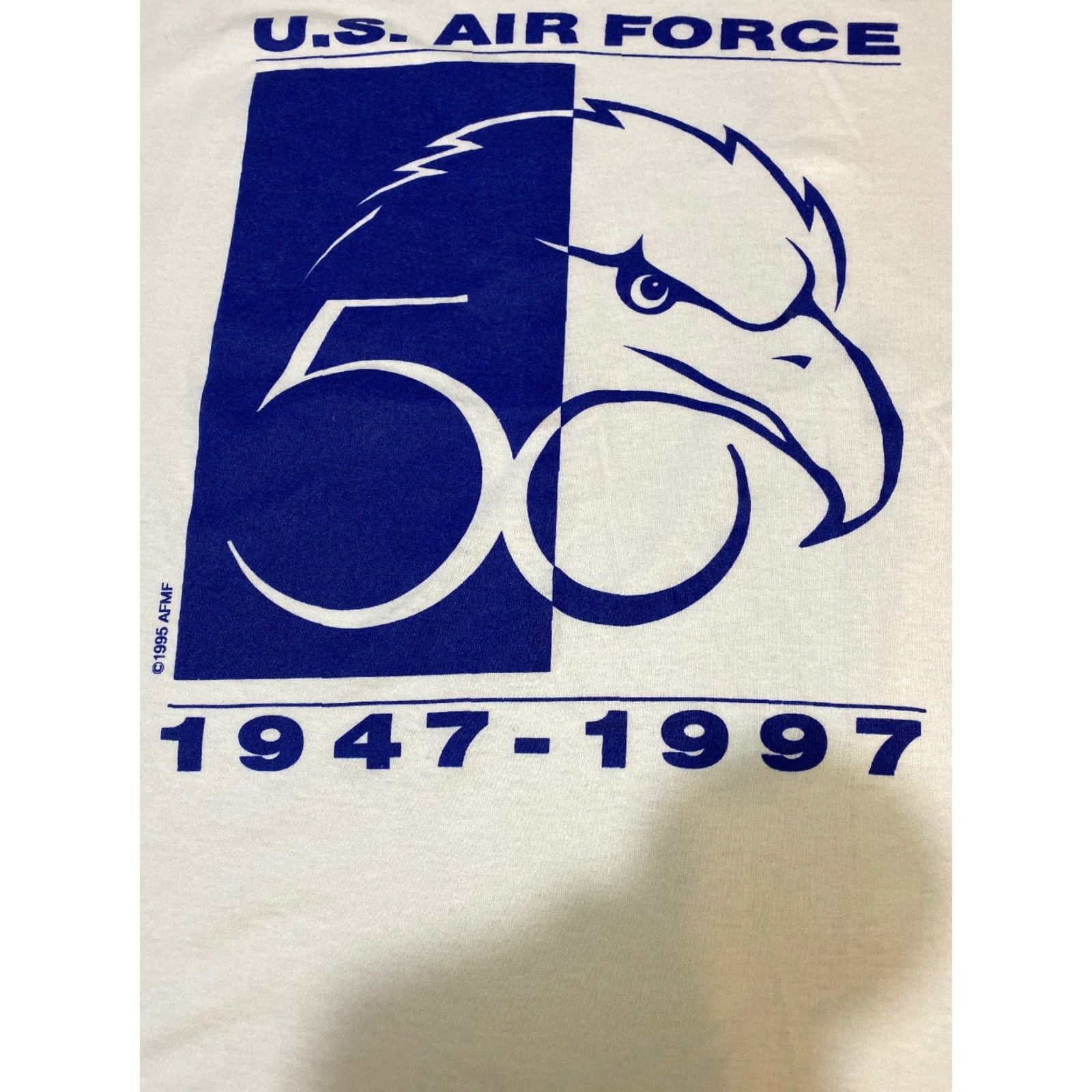 Fruit Of The Loom VINTAGE US Air Force 50th Anniversary Mens Large White Eagle Single Stitch Shirt Mens L White Eagle Graphic Tee Military Cotton Blend 50th Anniversary Size US L / EU 52-54 / 3 - 2 Thumbnail