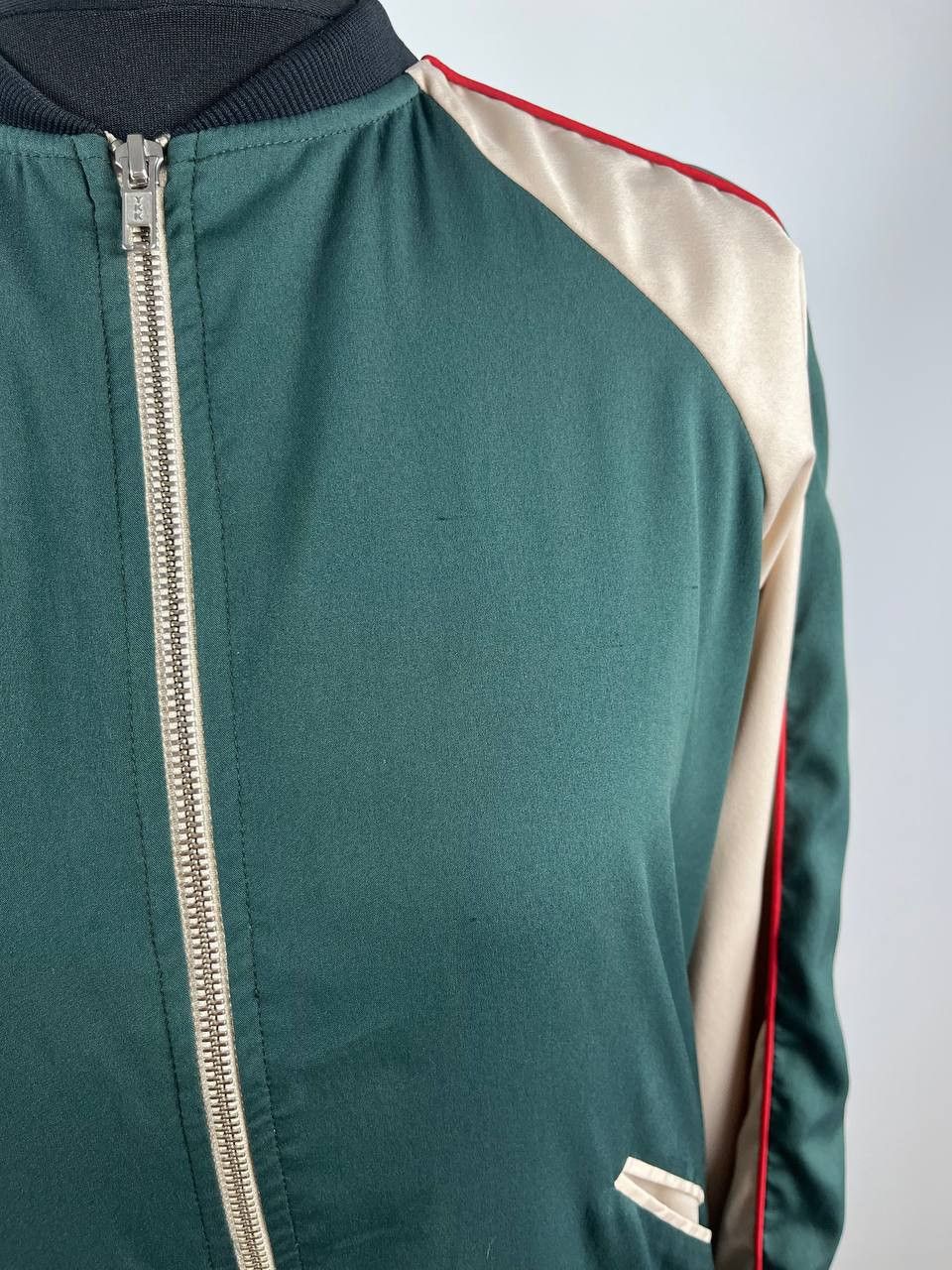 Pinko PINKO Embroidered Rose Satin Bomber Jacket - Green/Beige Size S / US 4 / IT 40 - 6 Thumbnail
