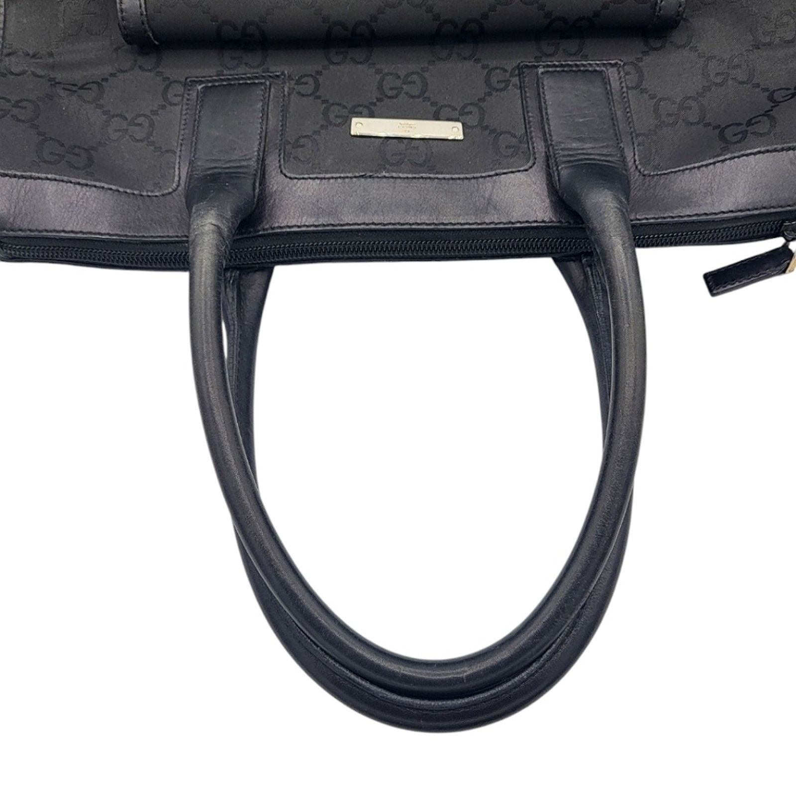 Gucci Gucci GG Nylon Leather Handbag Black Monogram Tote Bag Size ONE SIZE - 6 Thumbnail