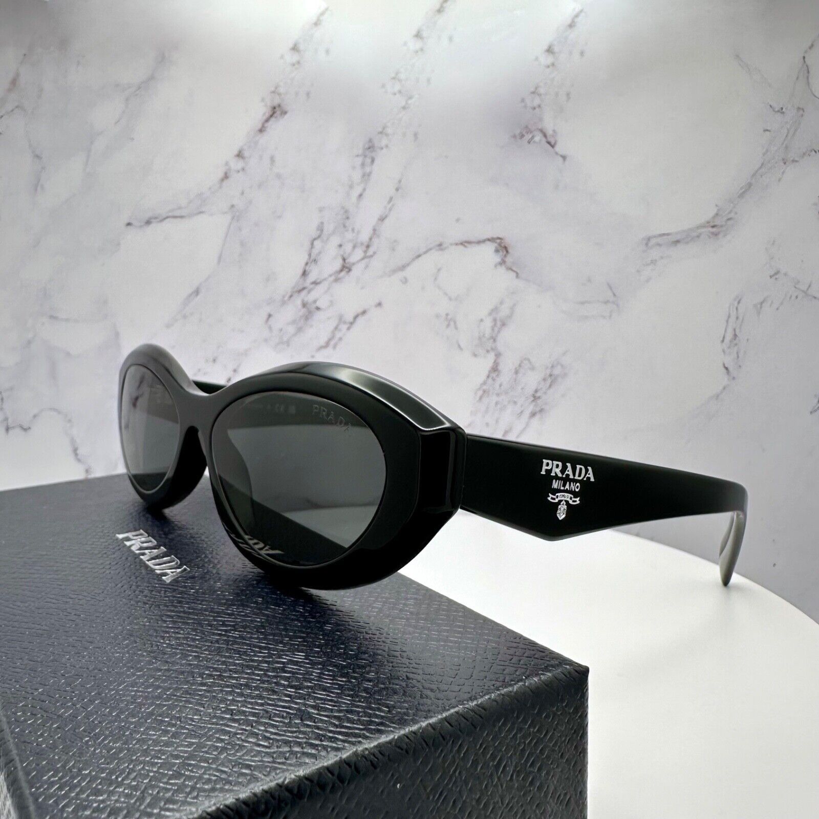 Prada New Prada Sunglasses Black Acetate Symbole Logo Slim Size ONE SIZE - 15 Thumbnail