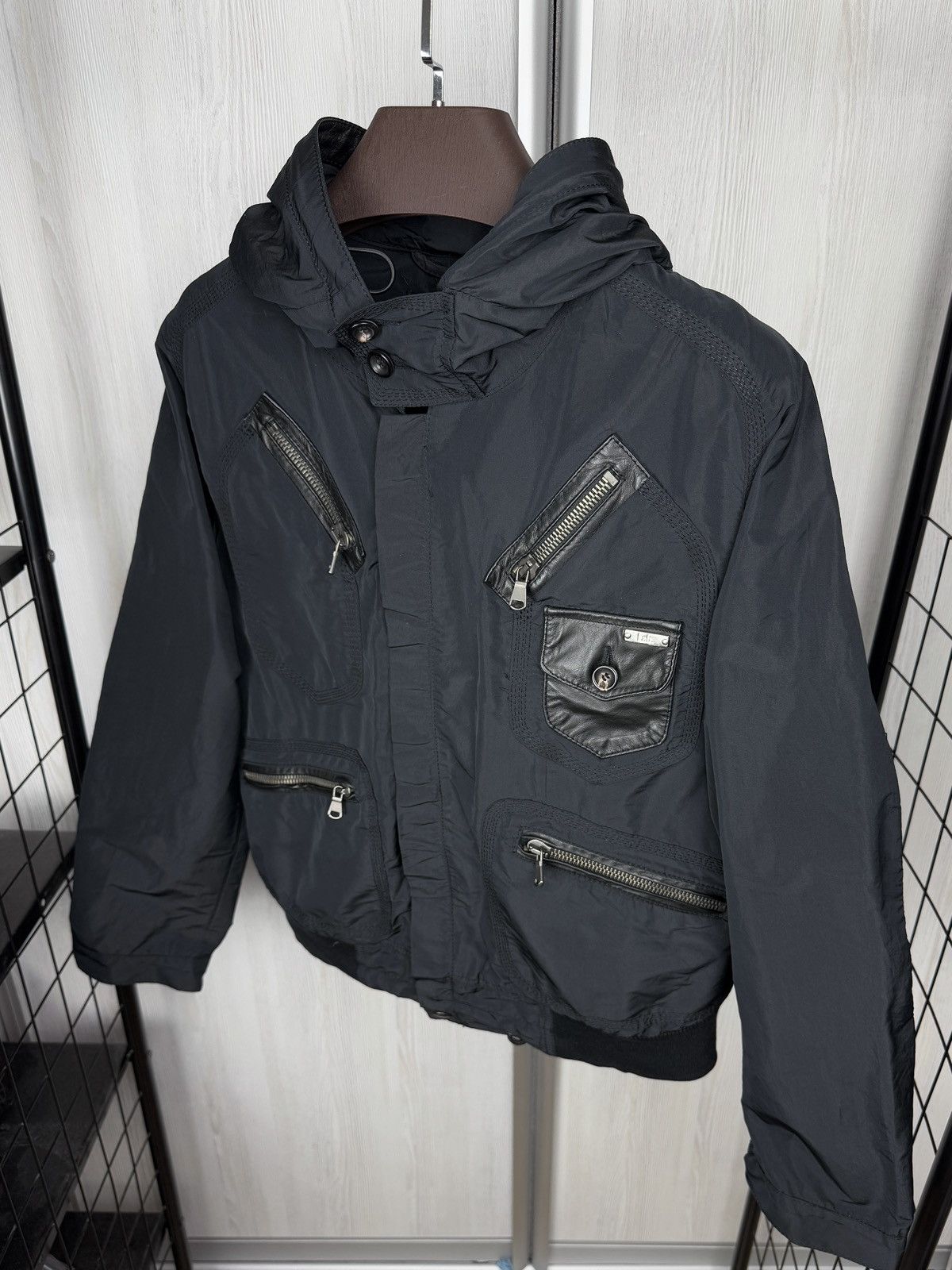 Pal Zileri Pal Zileri Lab black nylon leather multipocket hooded jacket Size US L / EU 52-54 / 3 - 7 Thumbnail