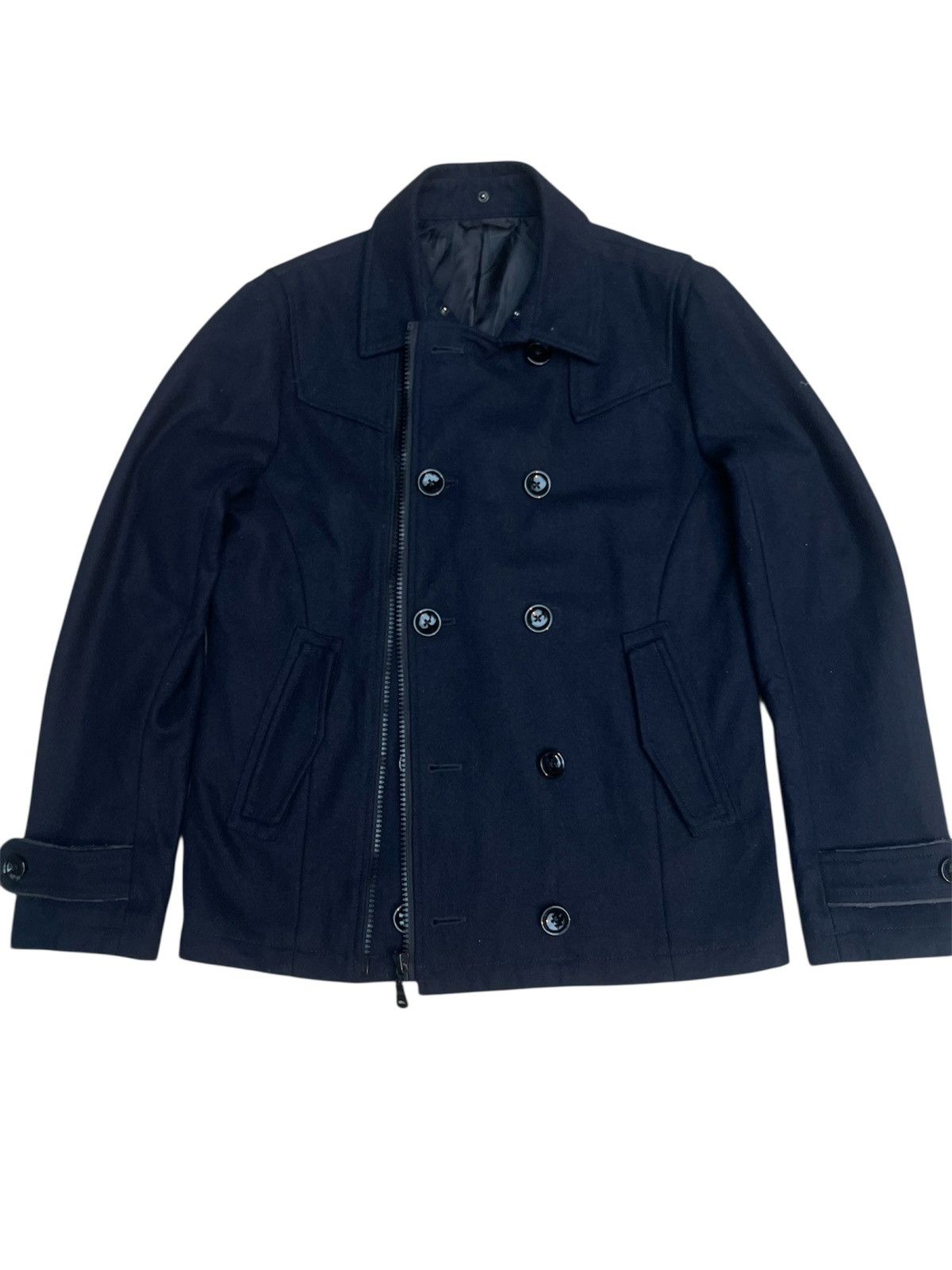 semanticdesign Semantic Design Navy Wool Blend Asymmetric Zip Pea Coat Size US S / EU 44-46 / 1 - 4 Thumbnail