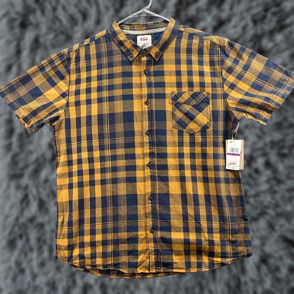 Levi's VINTAGE Levi's Shirt Mens 2XL Blue Yellow Plaid Short Sleeve Button Down Ernie Casual Size US XXL / EU 58 / 5 - 1 Thumbnail