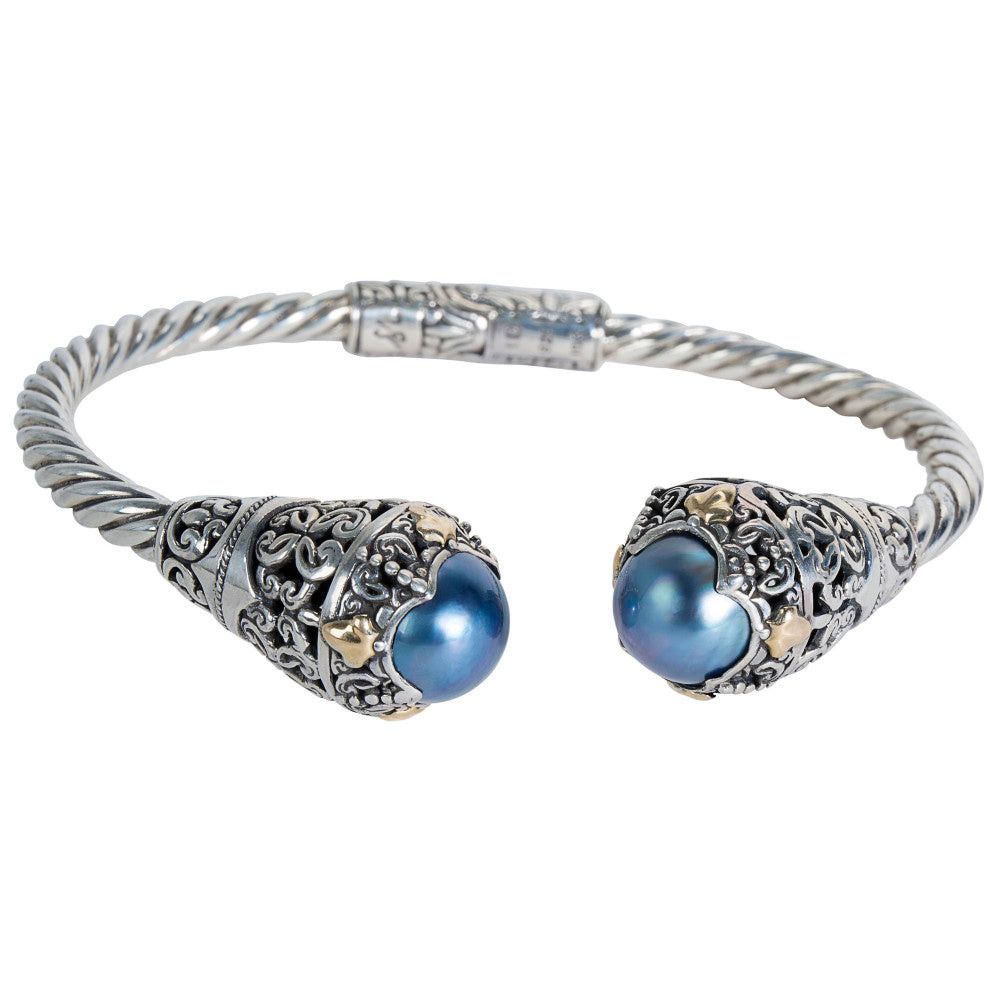 image of Tiffany Co Robert Manse Blue Mabe Pearl Cuff Bracelet In Ss & 18K Yellow Gold, Women's