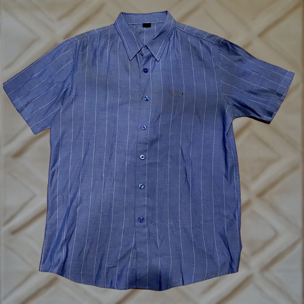 Oakley Oakley Men’s Striped Short Sleeved Button-Up Shirt Blue Embroidered M Size US M / EU 48-50 / 2 - 1 Thumbnail