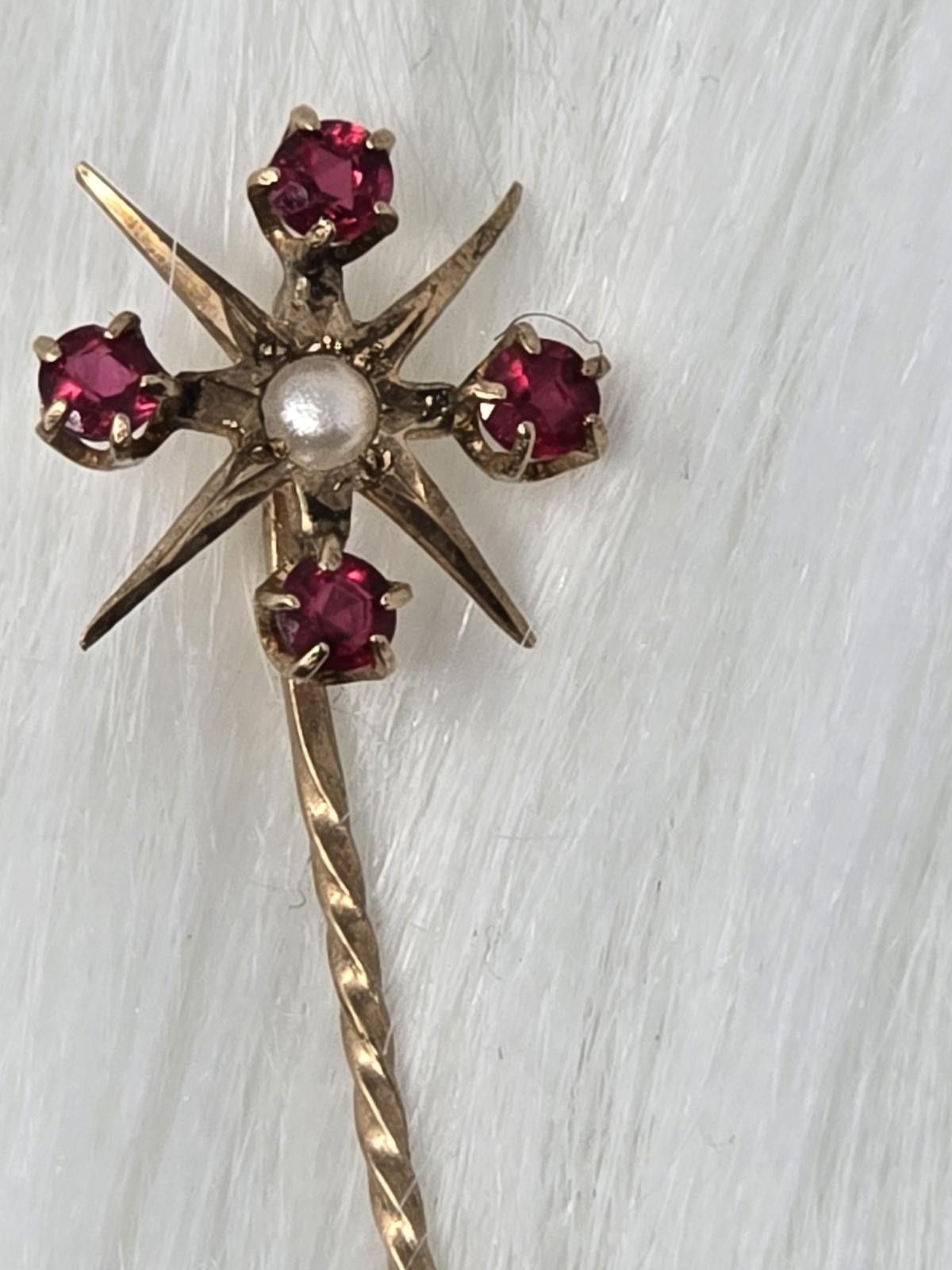 Antique Rivet Antique 14K Gold Ruby Pearl Star Stickpin 1g Size ONE SIZE - 6 Thumbnail