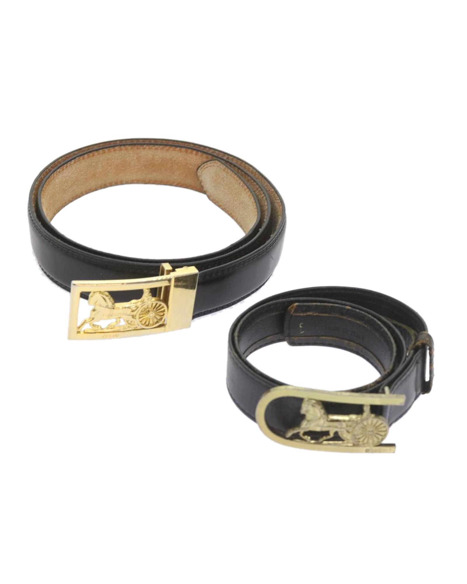 image of Black Leather Horse Carriage Belt Set By Celine, Women's