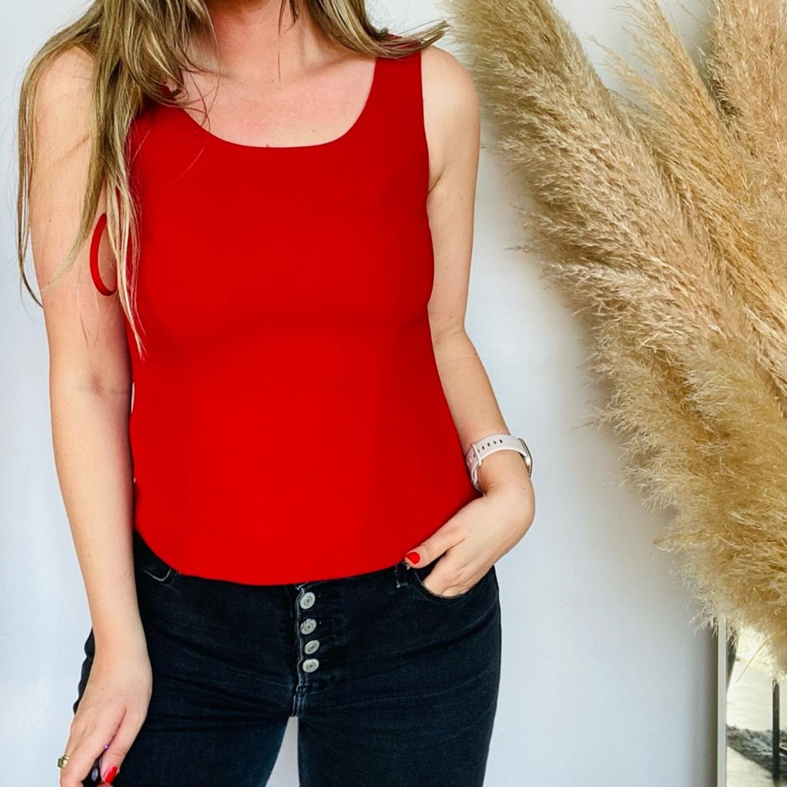 Vintage VINTAGE LE SUIT Red Scoop Tank Top Crop Shell Blouse Shirt Size S / US 4 / IT 40 - 2 Thumbnail