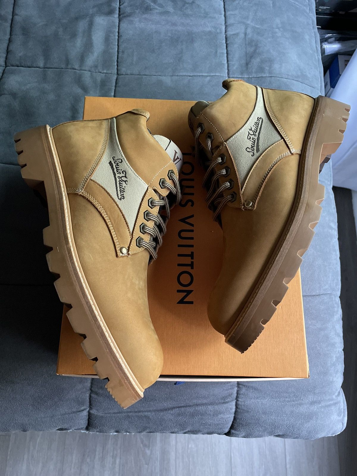 image of Louis Vuitton Oberkampf Wheat Nubuck Boot in Beige, Men's (Size 10)