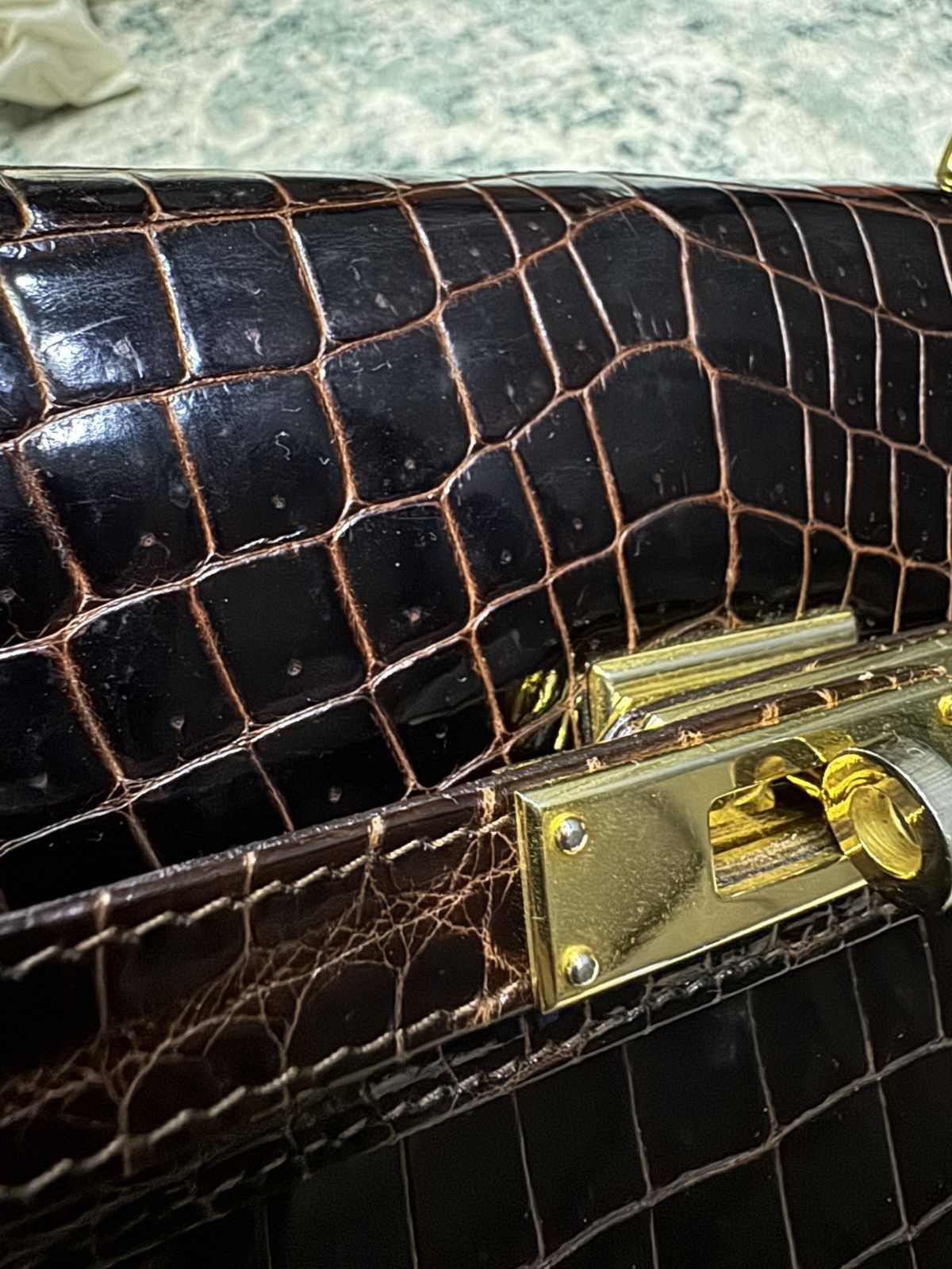 Genuine Leather VINTAGE BIANCHI & NARDI DARK BROWN CROCODILE LEATHER BAG Size ONE SIZE - 4 Thumbnail