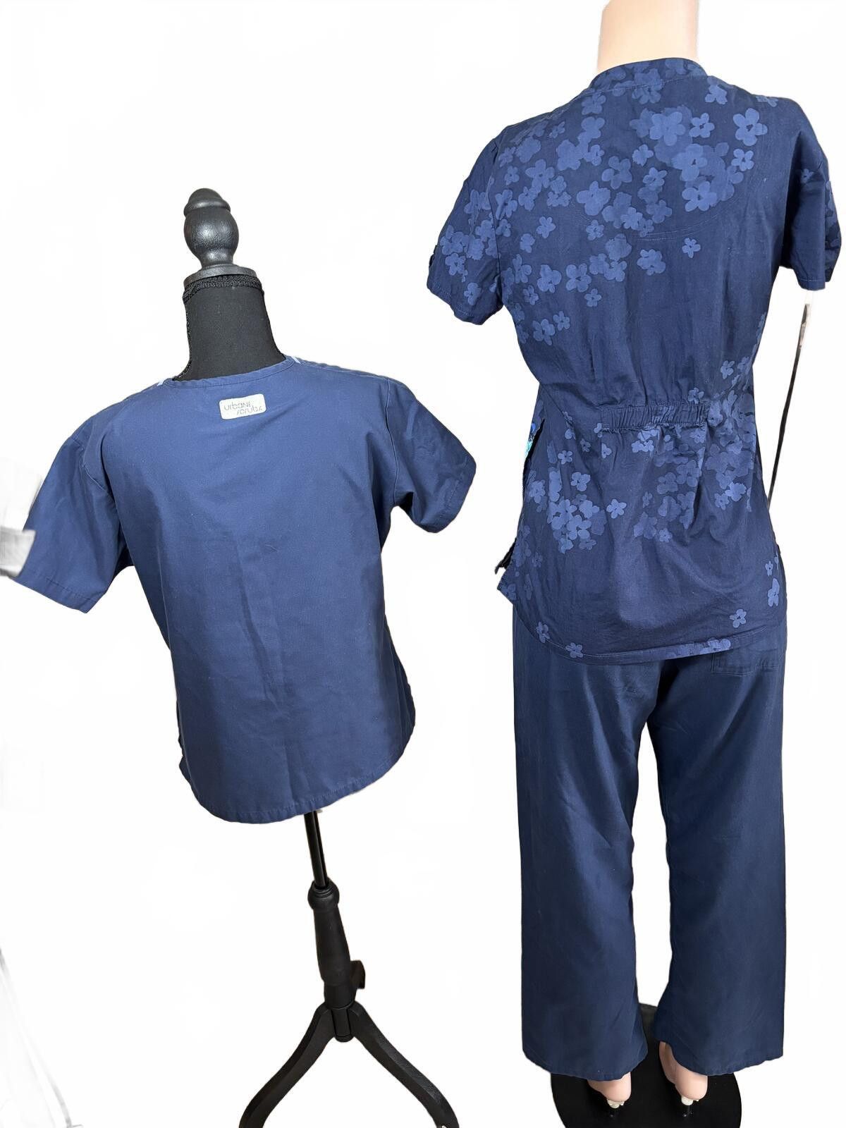 Other Nurse Scrub Bundle Set 2 Tops 1 Pant Navy Floral Small Size 28" / US 6 / IT 42 - 6 Thumbnail