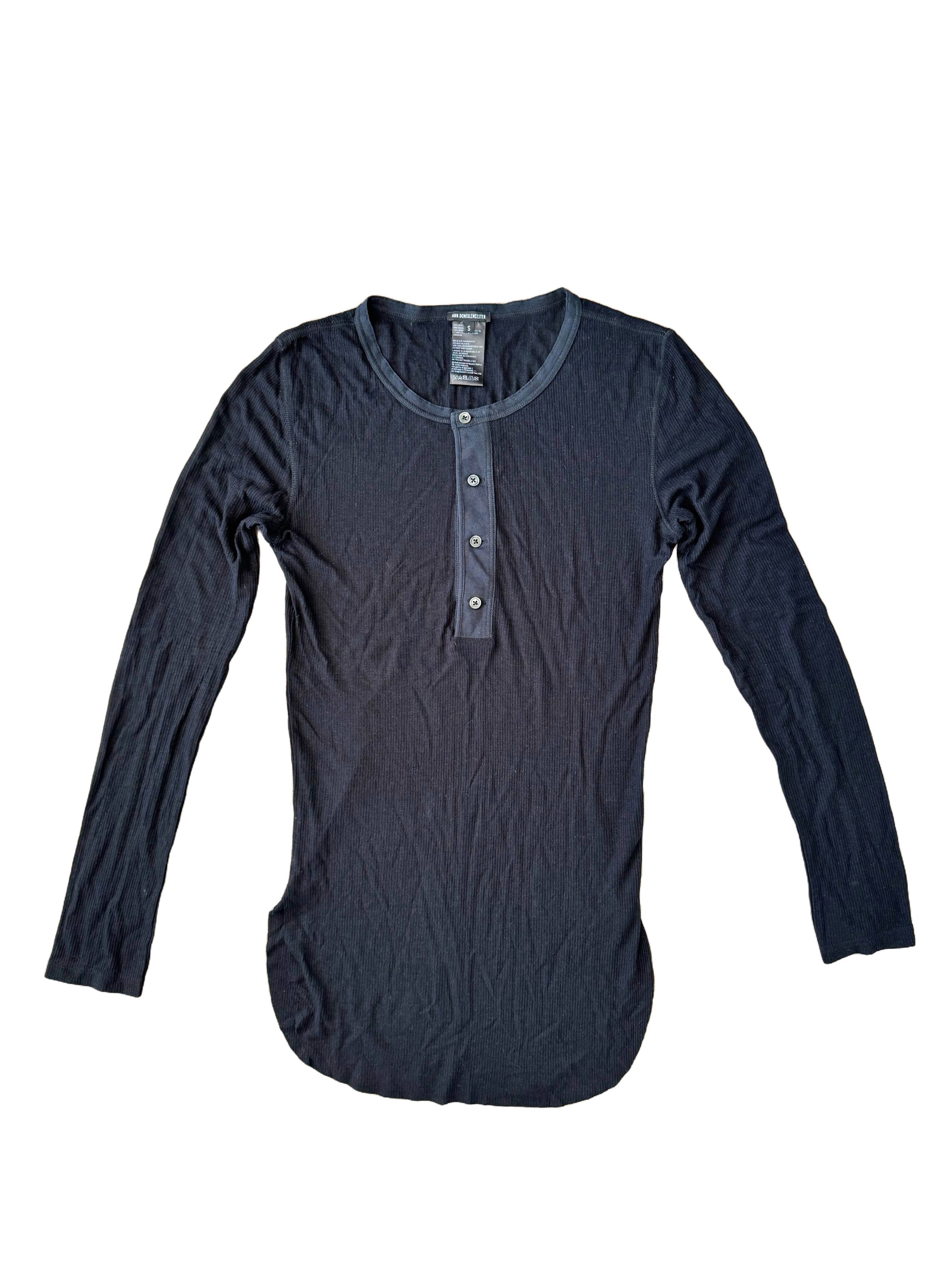 image of Ann Demeulemeester Black Henley, Men's (Size Small)