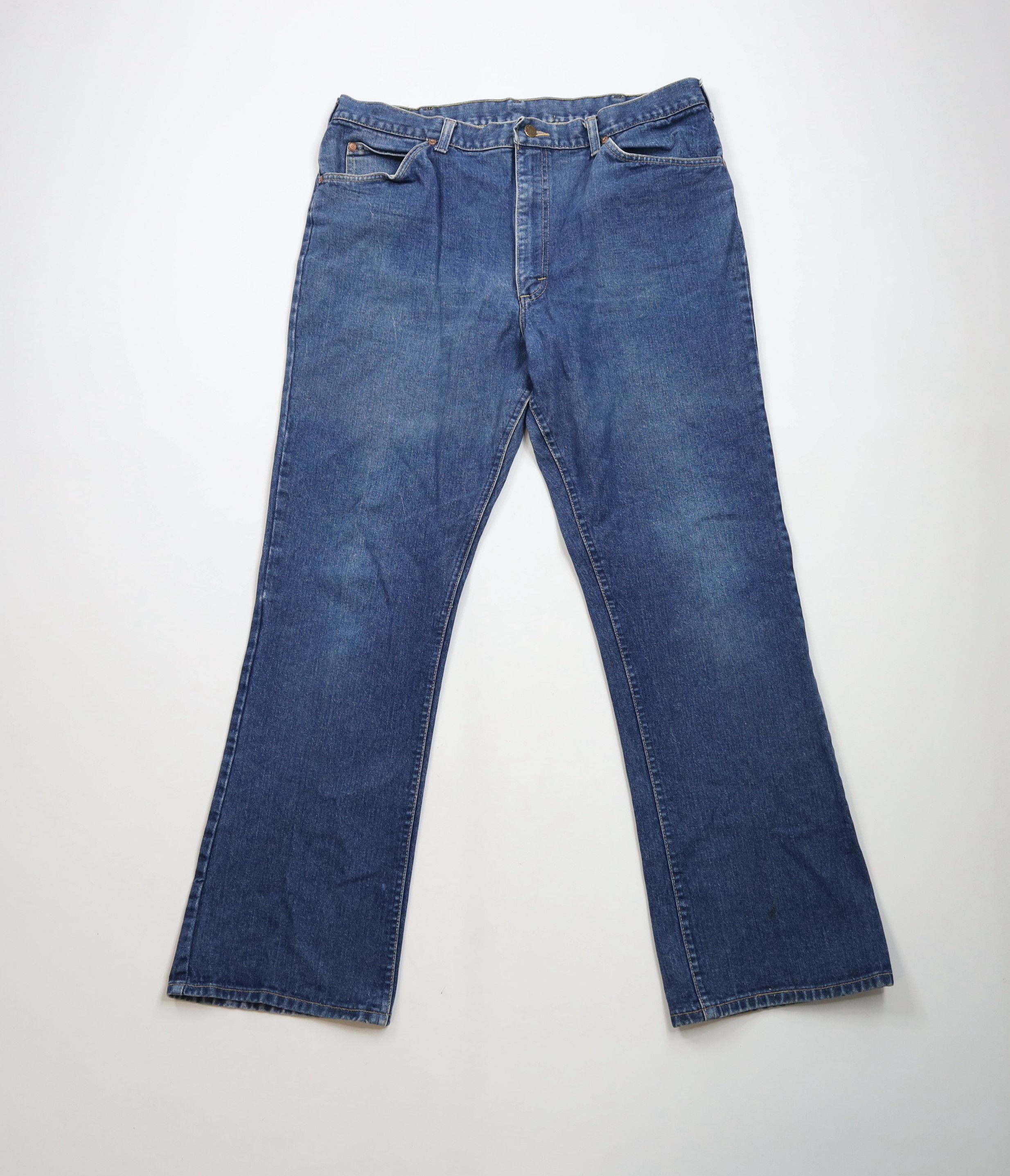 Vintage 70s Lee Flared Wide Leg Denim Jeans Blue Cotton USA