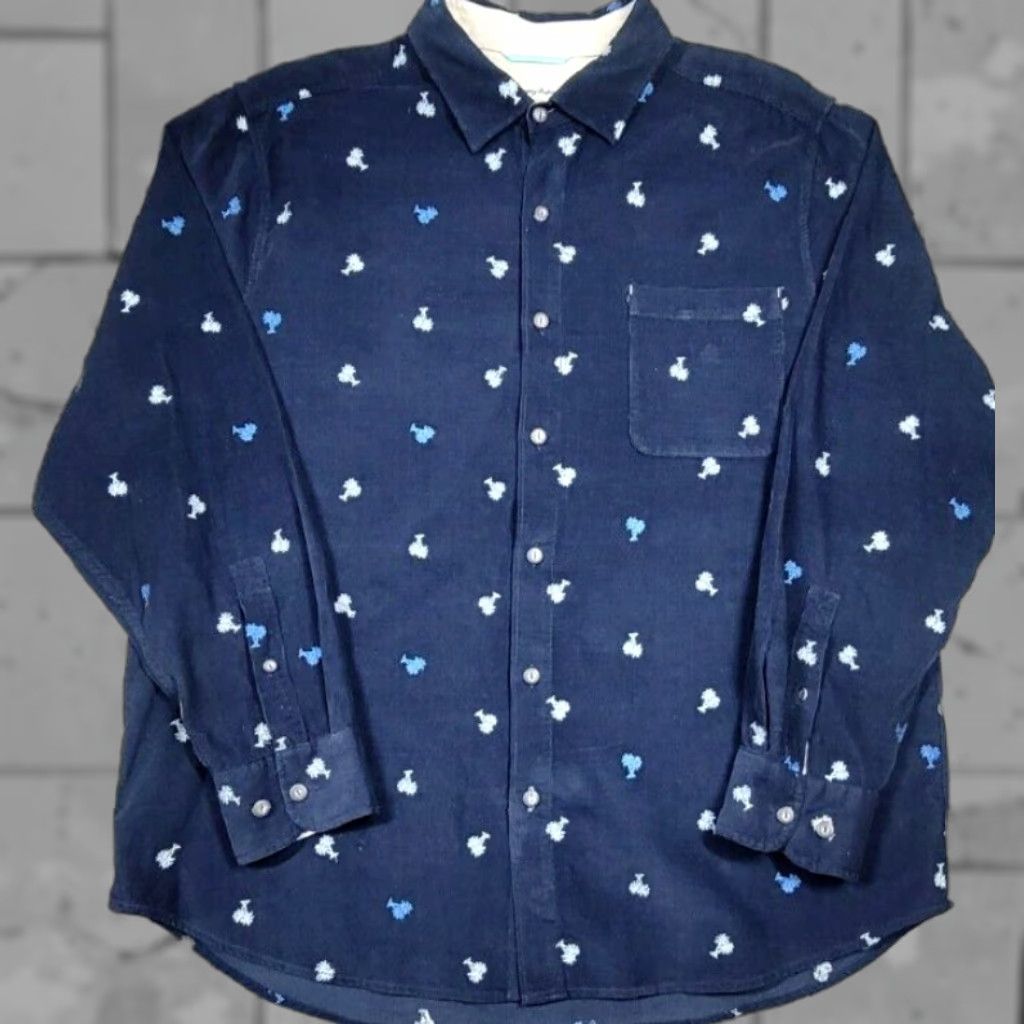 Tommy Bahama Tommy Bahama Button-Up Mens Blue Corduroy Long Sleeve Embroidered Palm Trees XL Size US XL / EU 56 / 4 - 1 Thumbnail