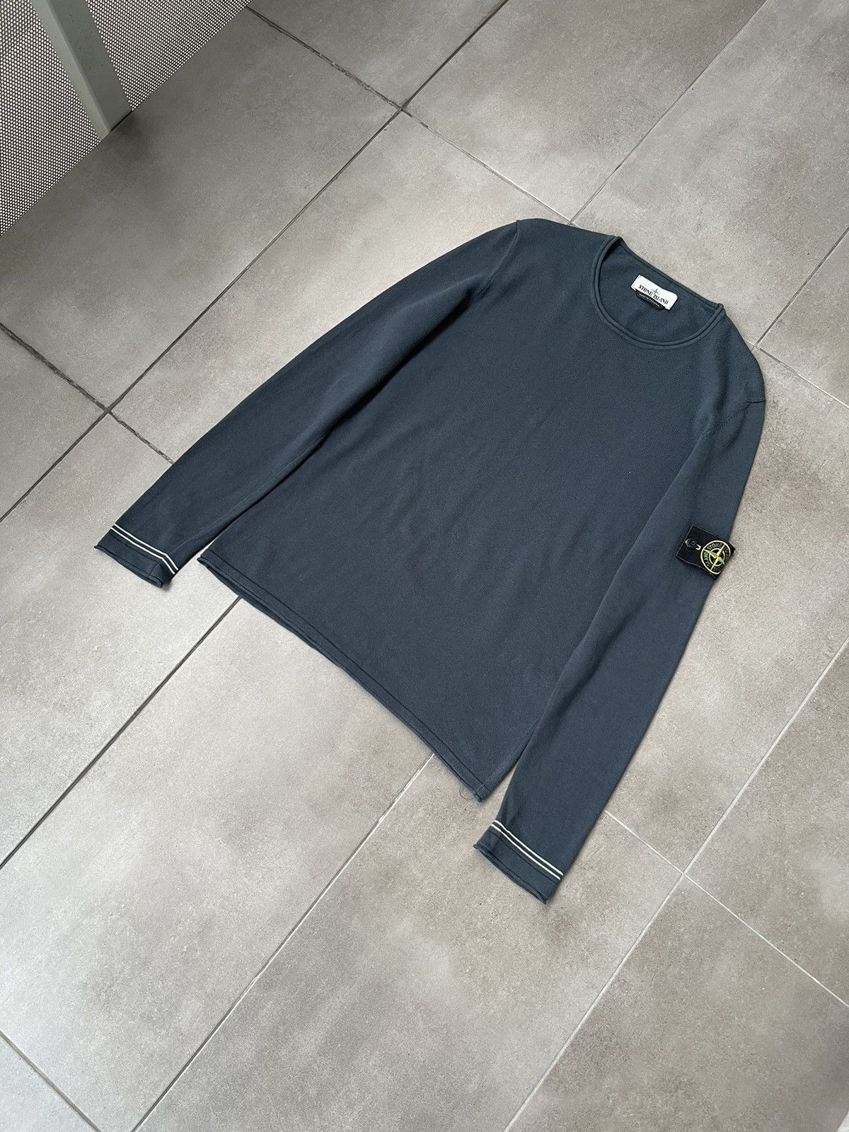 Stone Island Stone Island Navy Grey Striped White Sleeve Thin Sweater Size US M / EU 48-50 / 2 - 7 Thumbnail
