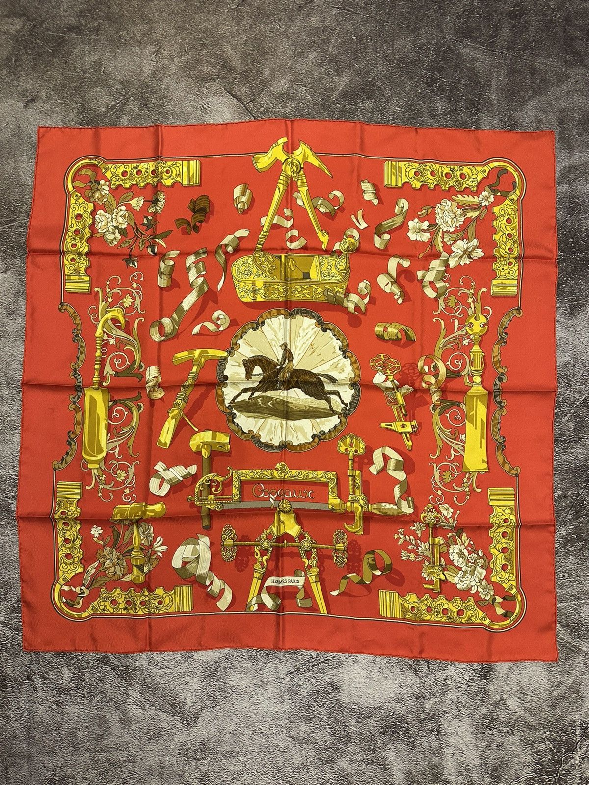 Hermes Hermes Silk Scarf Carre 90 "Copeaux" Red Silk Scarf US M Size ONE SIZE - 1 Thumbnail