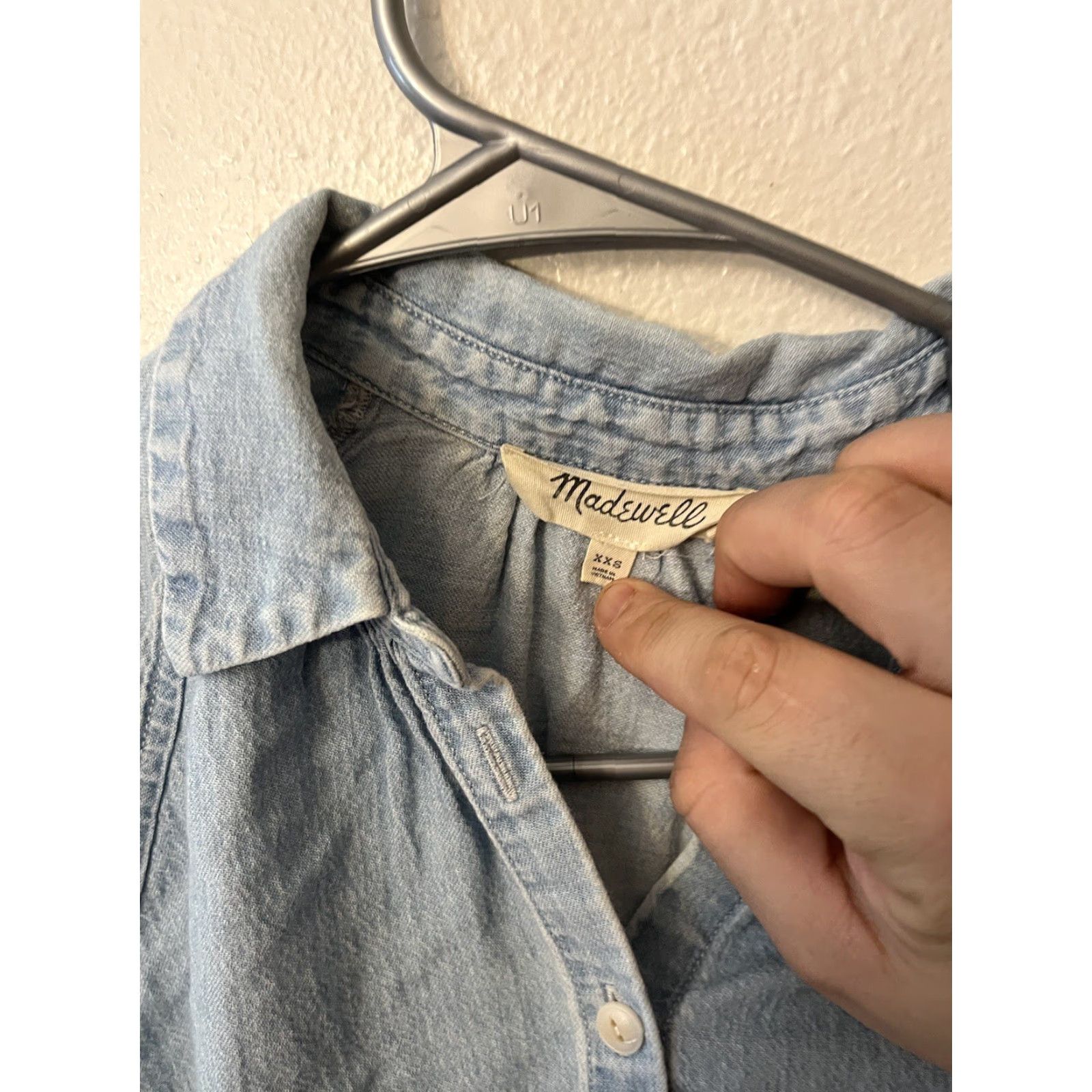 Madewell VINTAGE Madewell Blouse Shirt 2XS Women Blue Denim Collared Short Sleeve Womens Size XXS / US 00 / IT 34 - 2 Thumbnail