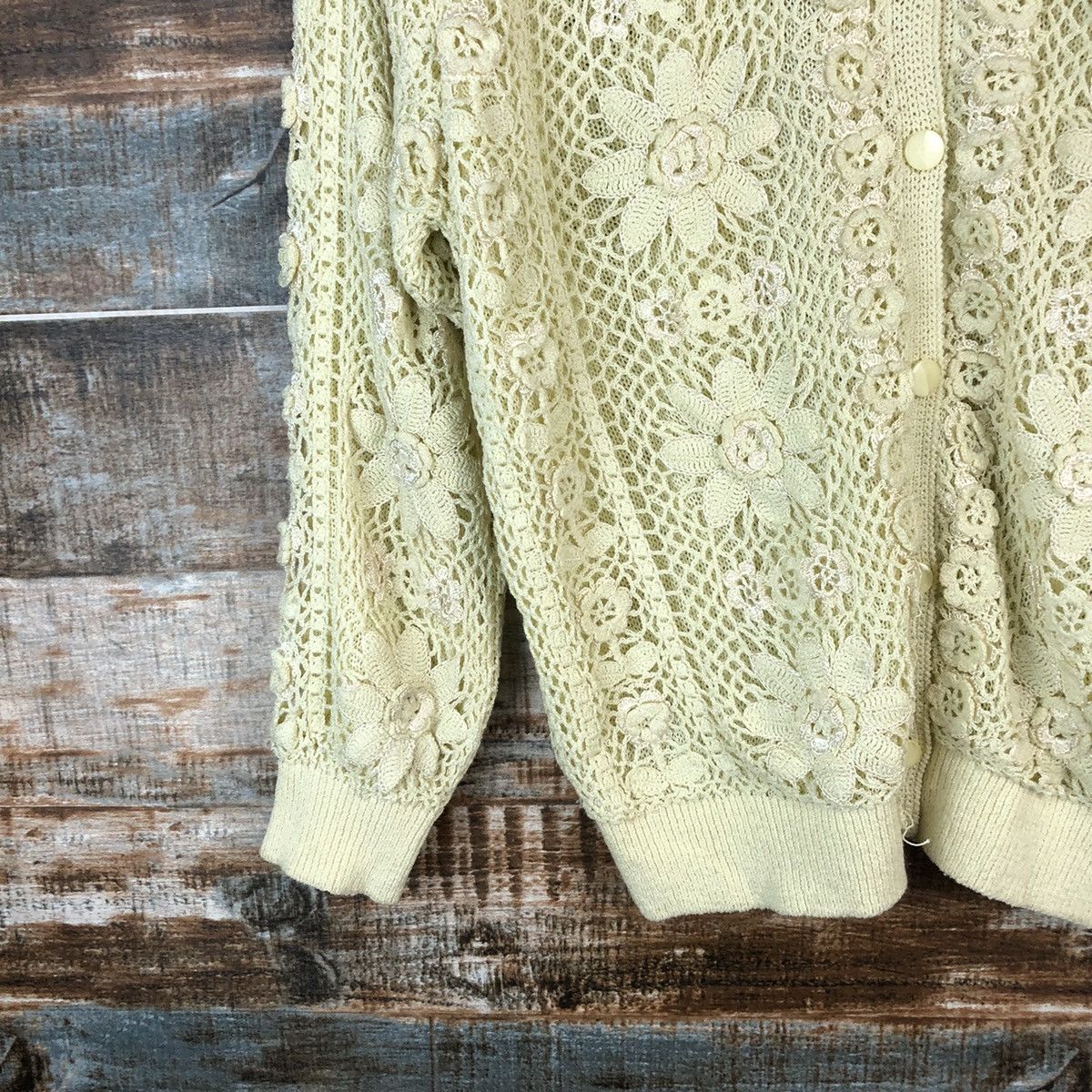 Japanese Brand Micaella Patterned crochet meshnet Cardigan Knitwear #A1343 Size M / US 6-8 / IT 42-44 - 7 Thumbnail
