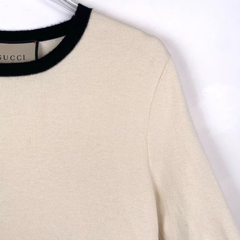 Gucci Gucci Double G embroidered striped trim beige wool short-sl Size US XS / EU 42 / 0 - 3 Thumbnail