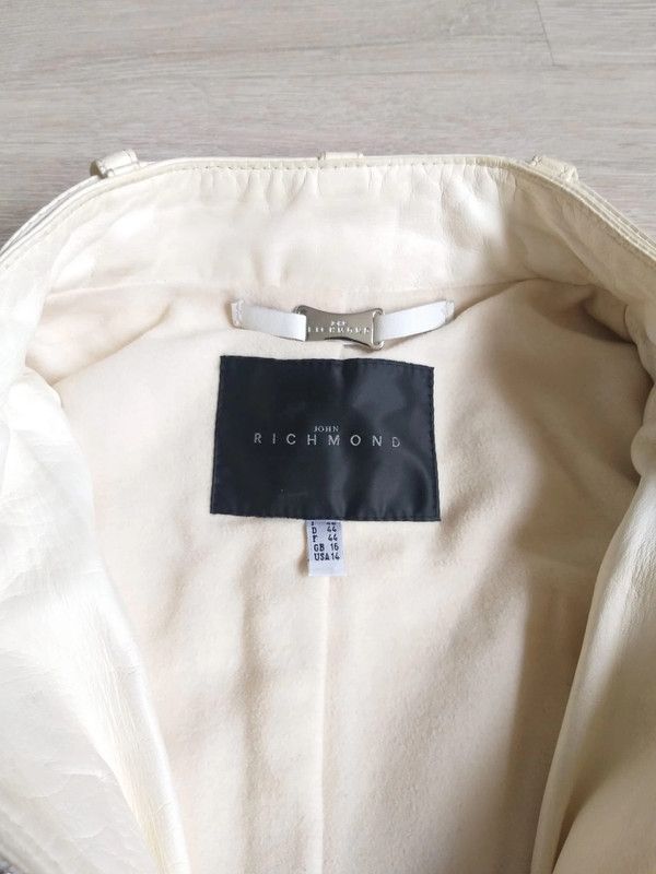 John Richmond John Richmond Leather Biker Jacket White Archive Y2K Size L / US 10 / IT 46 - 7 Thumbnail