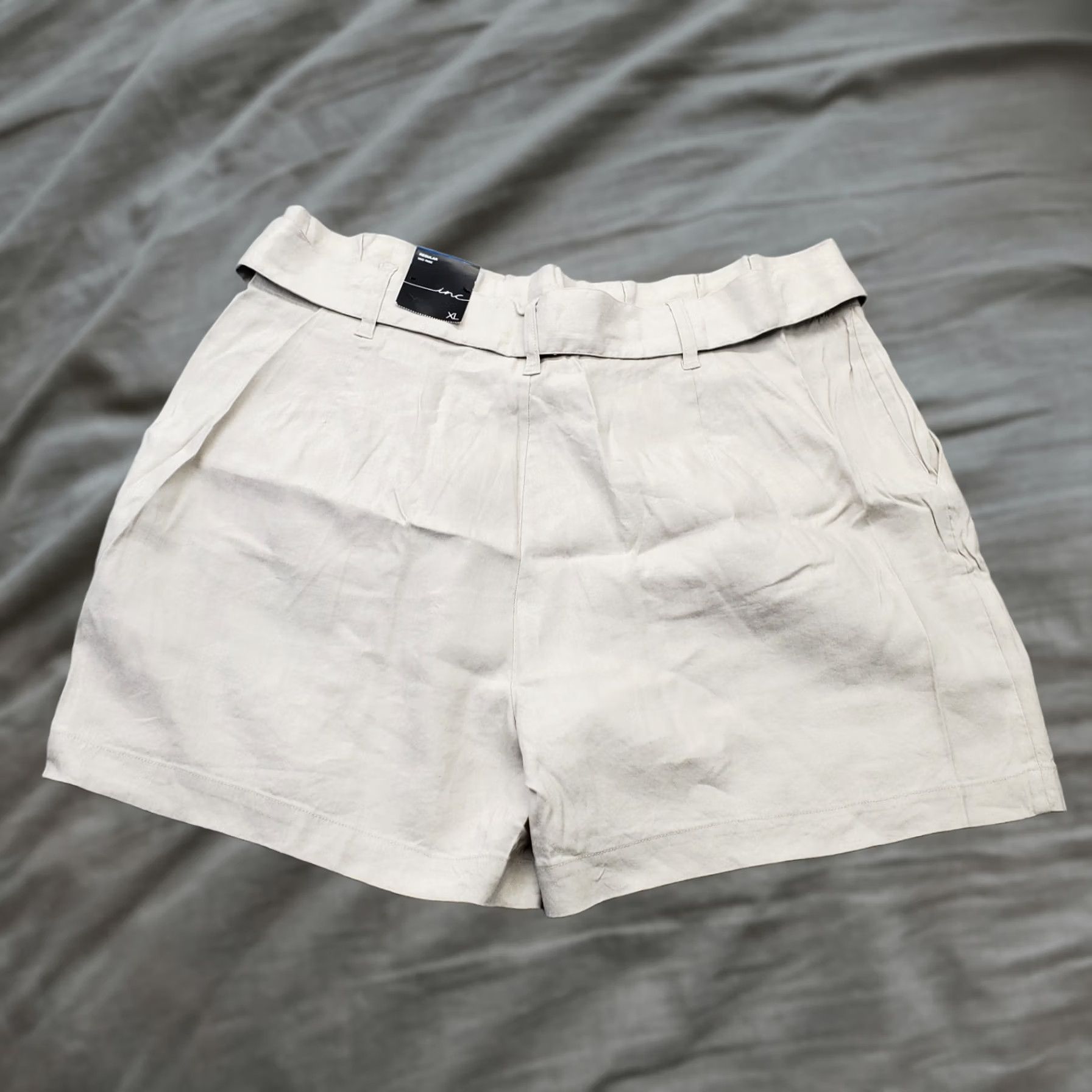 Vintage INC International Concepts Shorts Womens XL Tan Regular Tie Waist Mid Rise Linen Paperbag Shorts XL Tan Womens Size XL Adults Size 40" / US 18 - 1 Thumbnail
