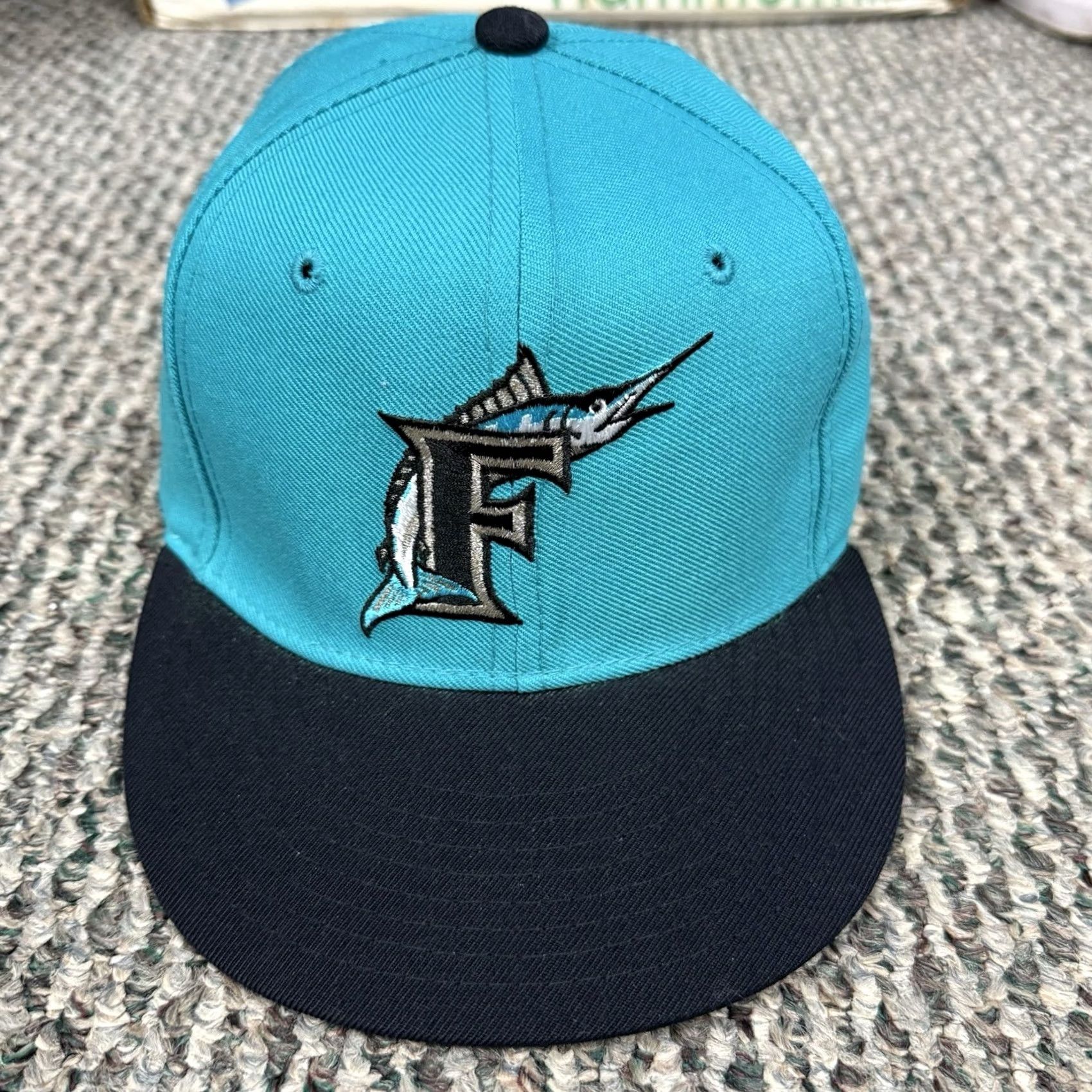 New Era VINTAGE Florida Marlins Hat 6 5/8 New Era Pro Model 90s Fitted Wool Cap MLB Blue Men Boys Mens Hats Size ONE SIZE - 2 Thumbnail