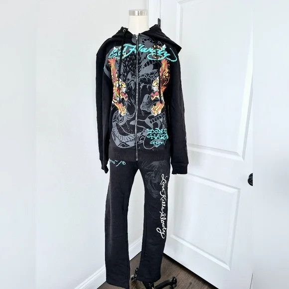 Ed Hardy Crawling Tigers Sweatsuit Coord Set Lounge Retro Tattoo Y2K Size ONE SIZE - 8 Thumbnail