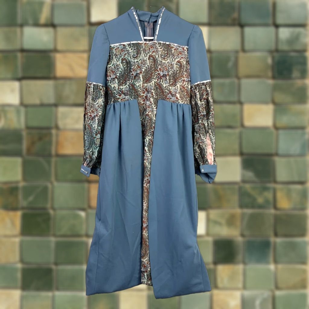 Vintage VINTAGE Handmade Blue Prairiecore Dress Empire Waist 1960s 31.5" Chest Casual Uncompleted Project Mens Women? (Stop) Size 4XL / US 24-26 - 1 Thumbnail